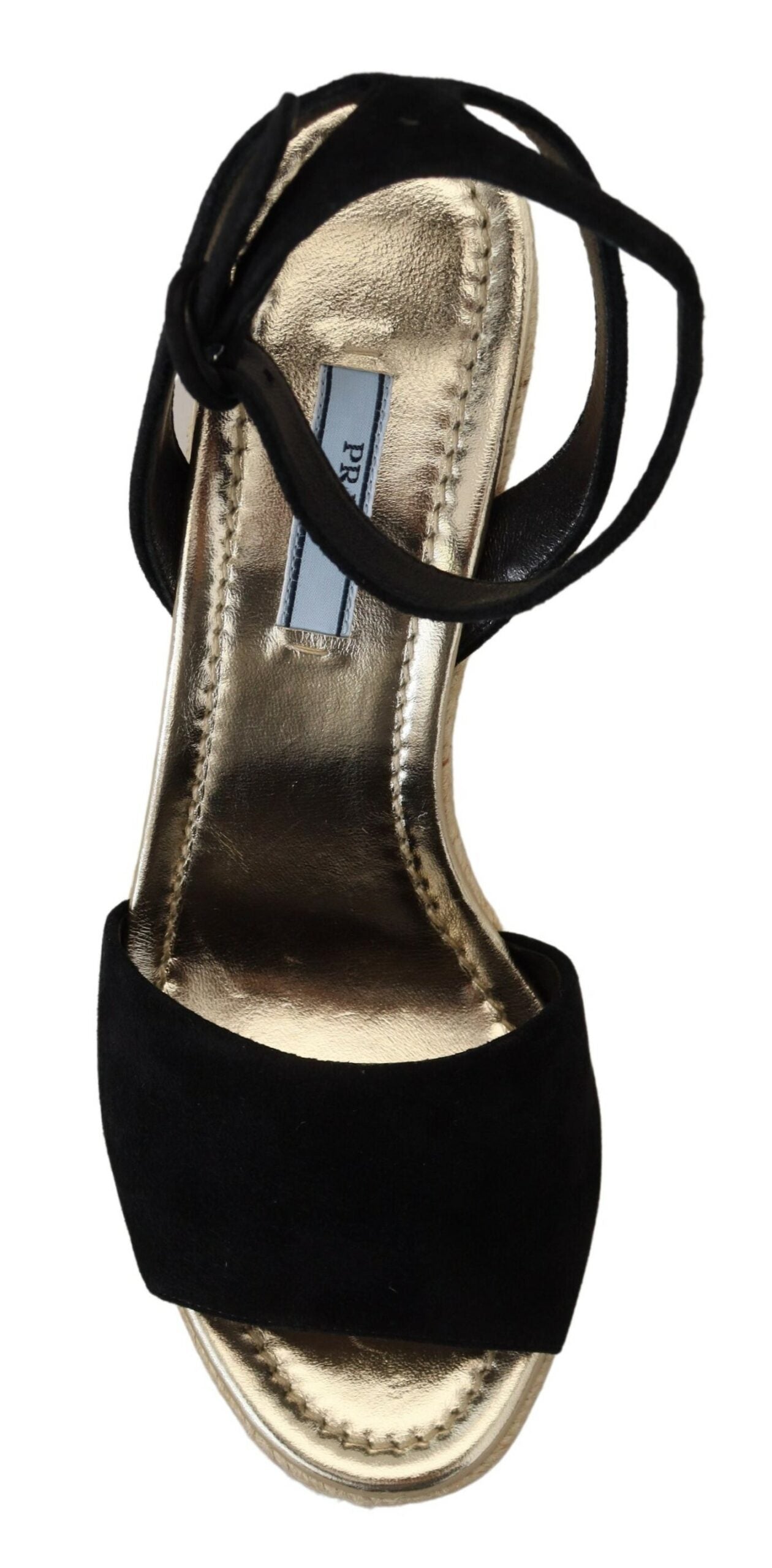 Schwarze Wedges Sandalen Knöchelriemen Wildleder Schuhe