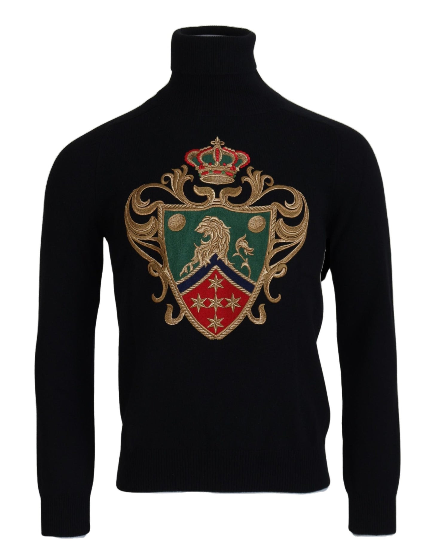 Schwarzer Kaschmir-Rollkragenpullover mit Krone