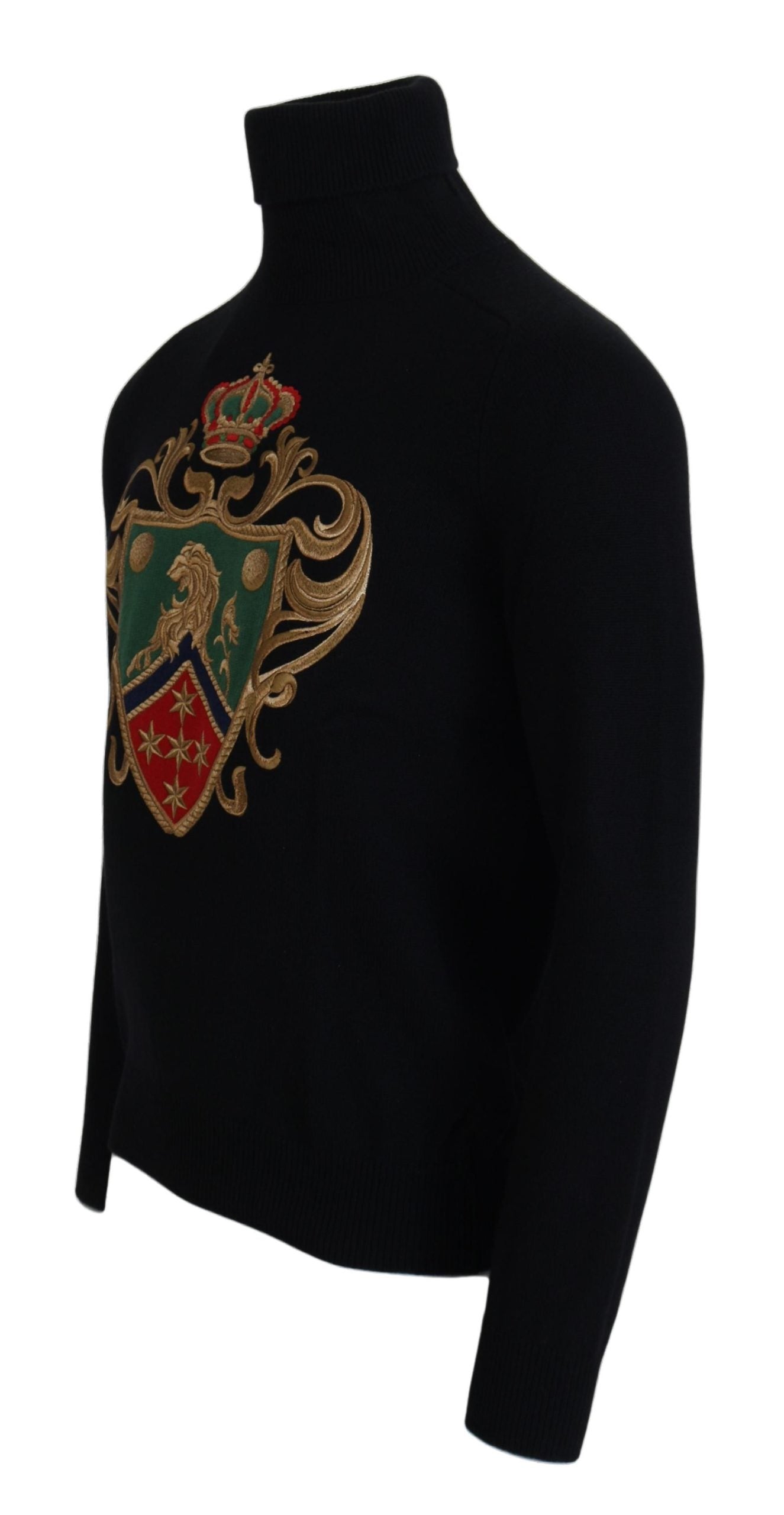 Schwarzer Kaschmir-Rollkragenpullover mit Krone