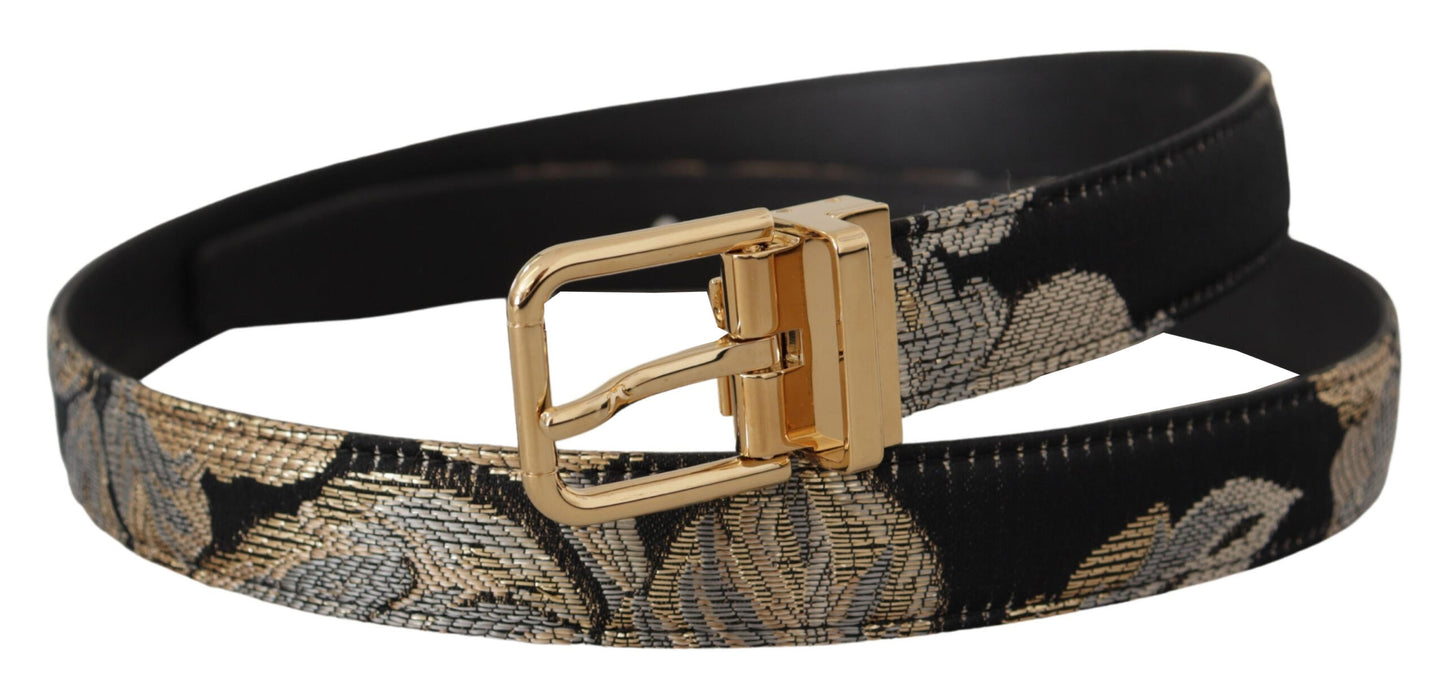 Multicolor Jacquard Leder Logo Goldschnalle Gürtel