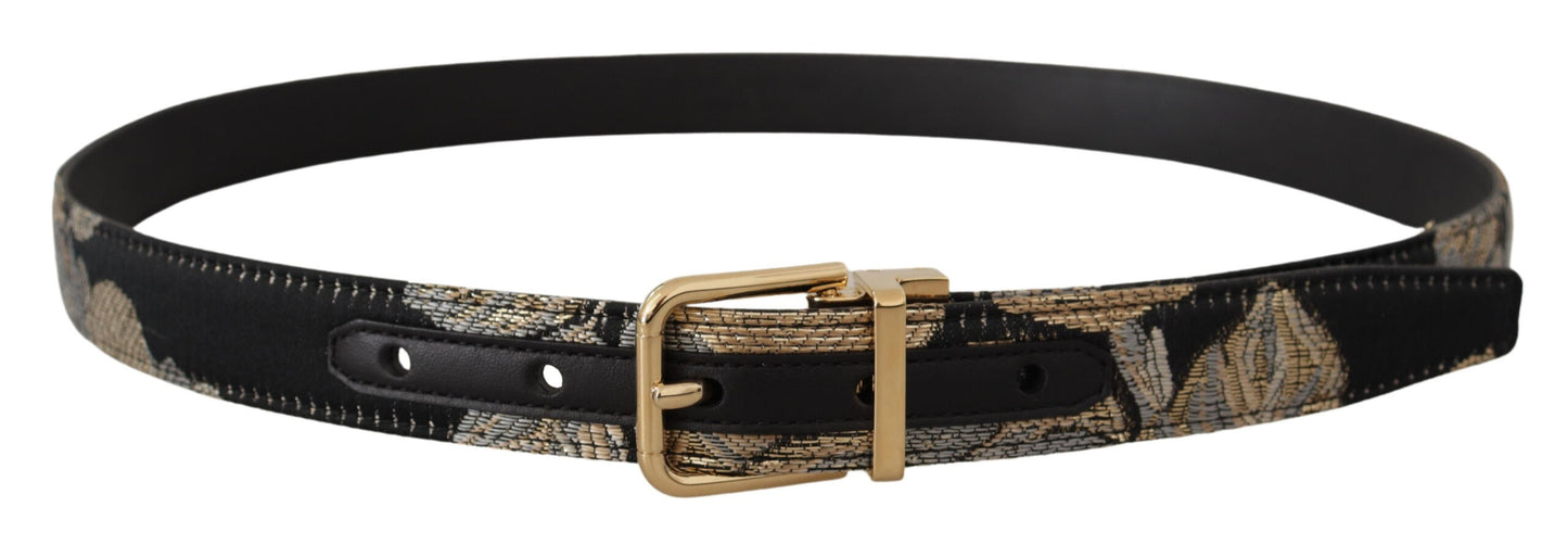 Multicolor Jacquard Leder Logo Goldschnalle Gürtel