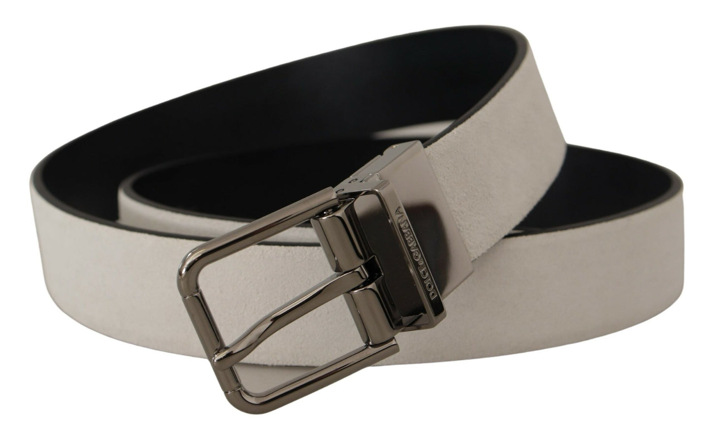 Weißer Leder-Gürtel mit Silber-Gravur