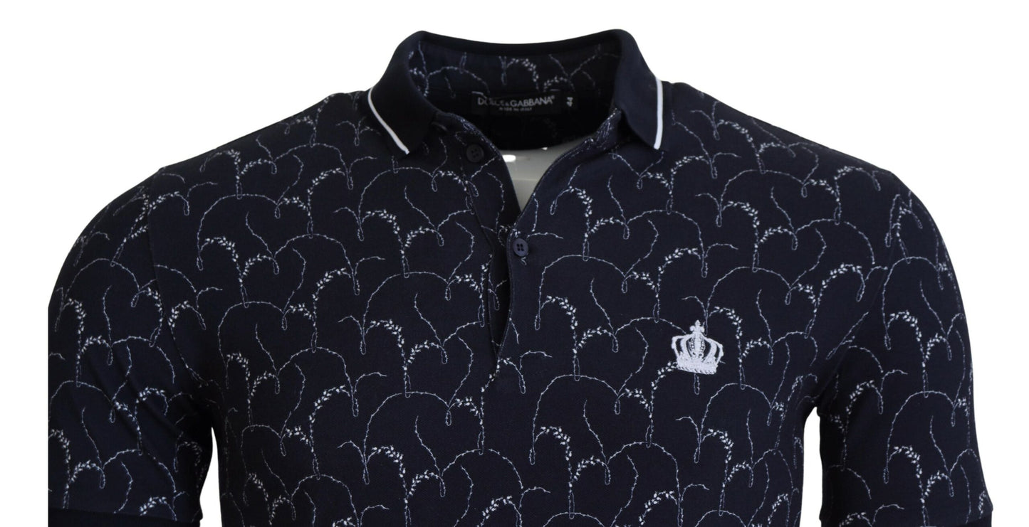 Blaues Kurzarm-Polo-T-Shirt mit Kronenkragen