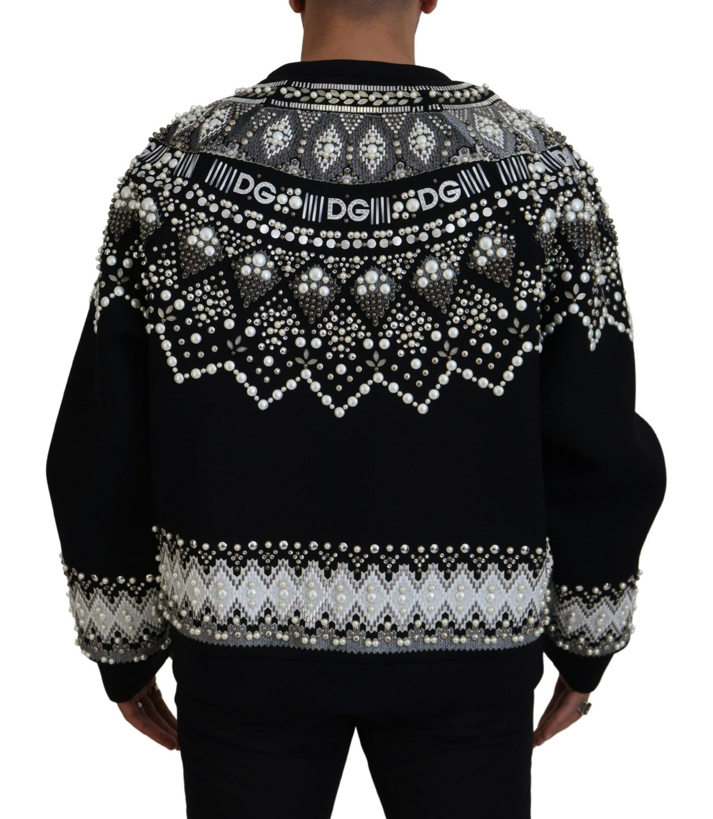 Schwarzer Pullover aus Baumwolle mit Verzierungen