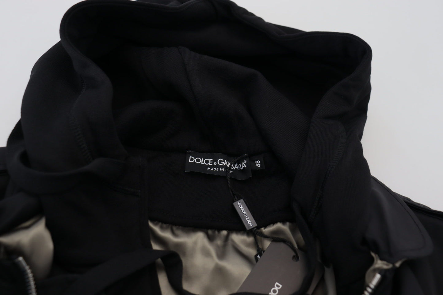Schwarzes Nylon mit Kapuze und durchgehendem Reißverschluss Männer Mantel Jacke
