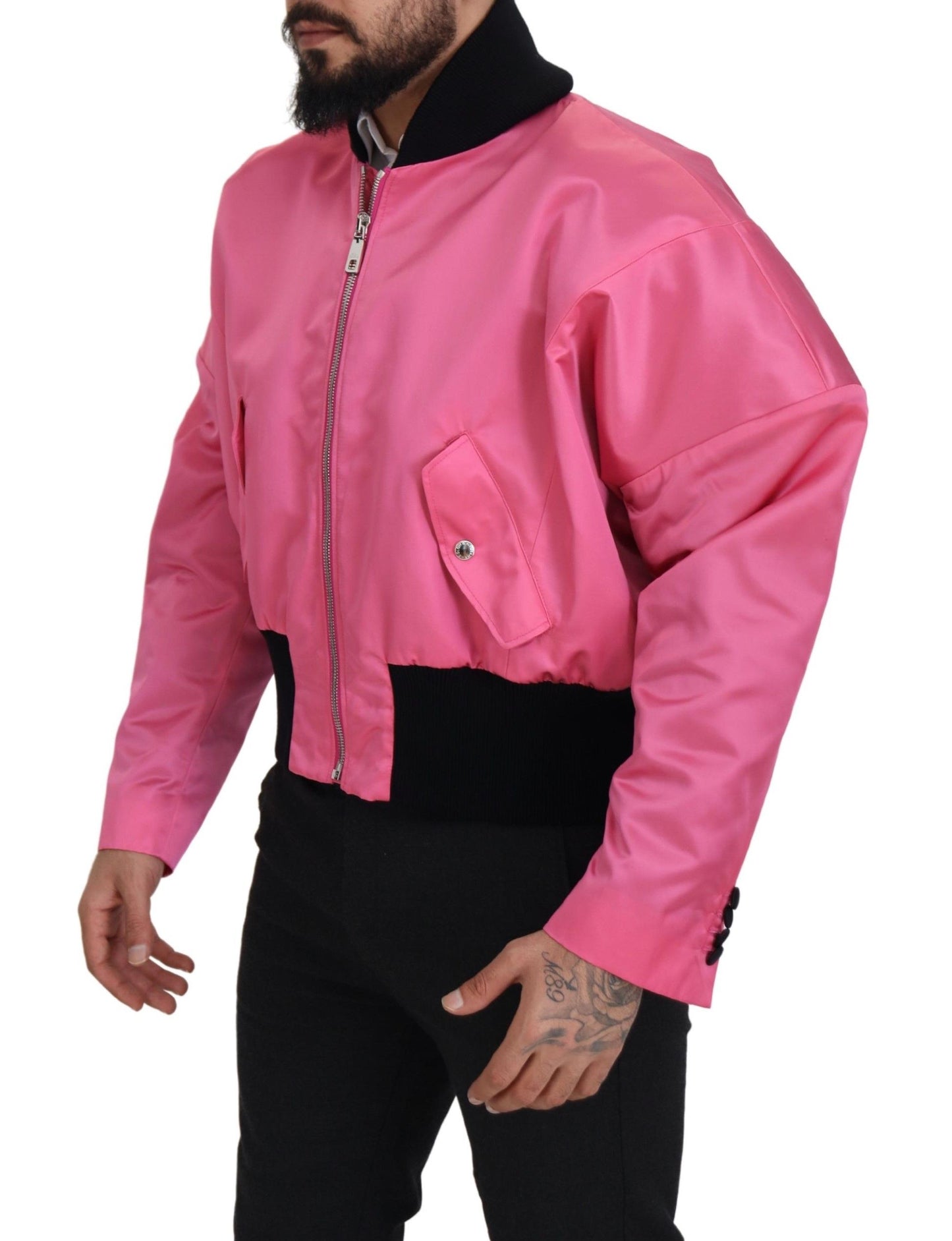 Nylon Rosa Männer Bomberjacke mit Reißverschluss