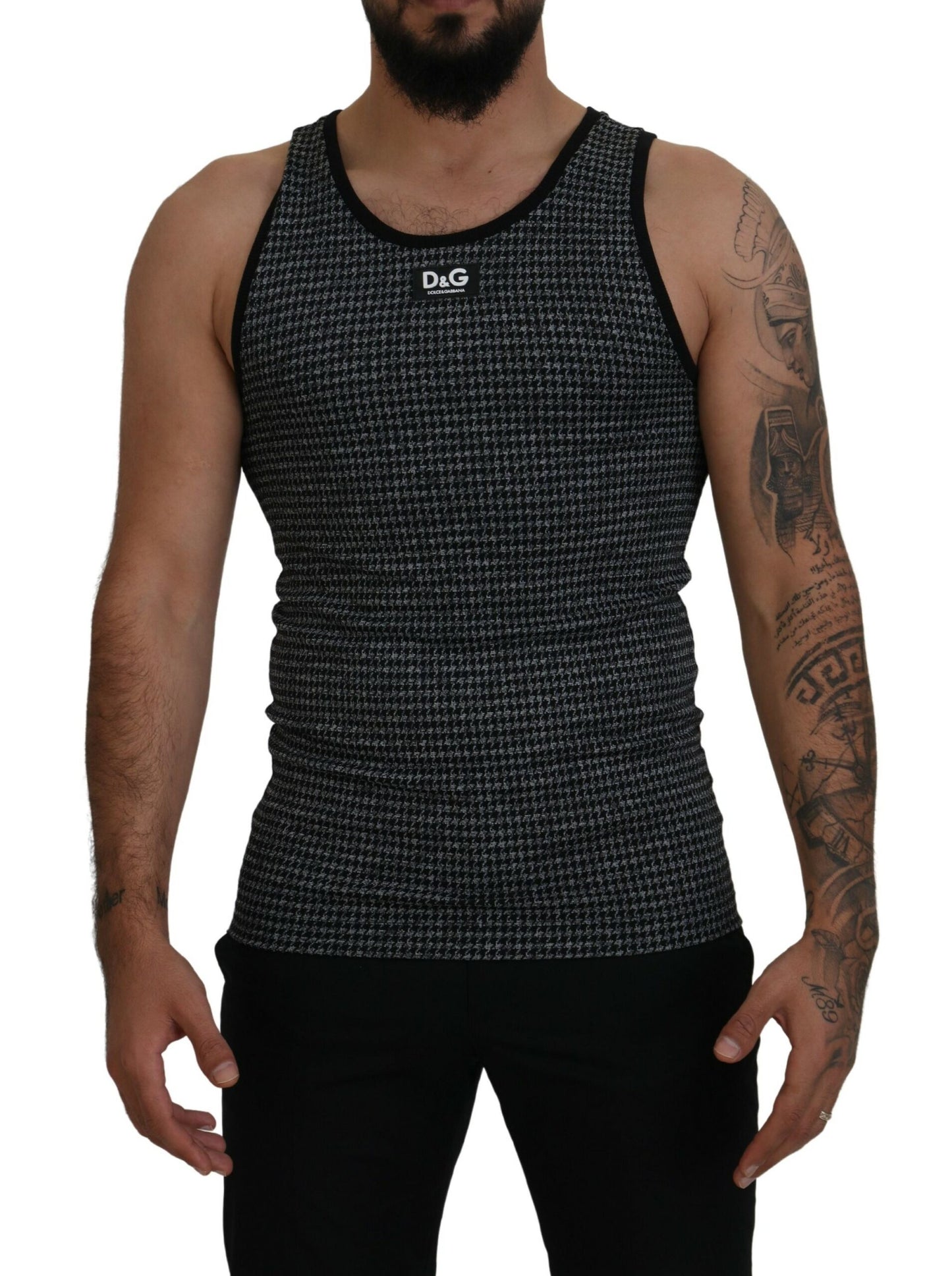 Schwarz kariertes ärmelloses Herren Casual T-Shirt