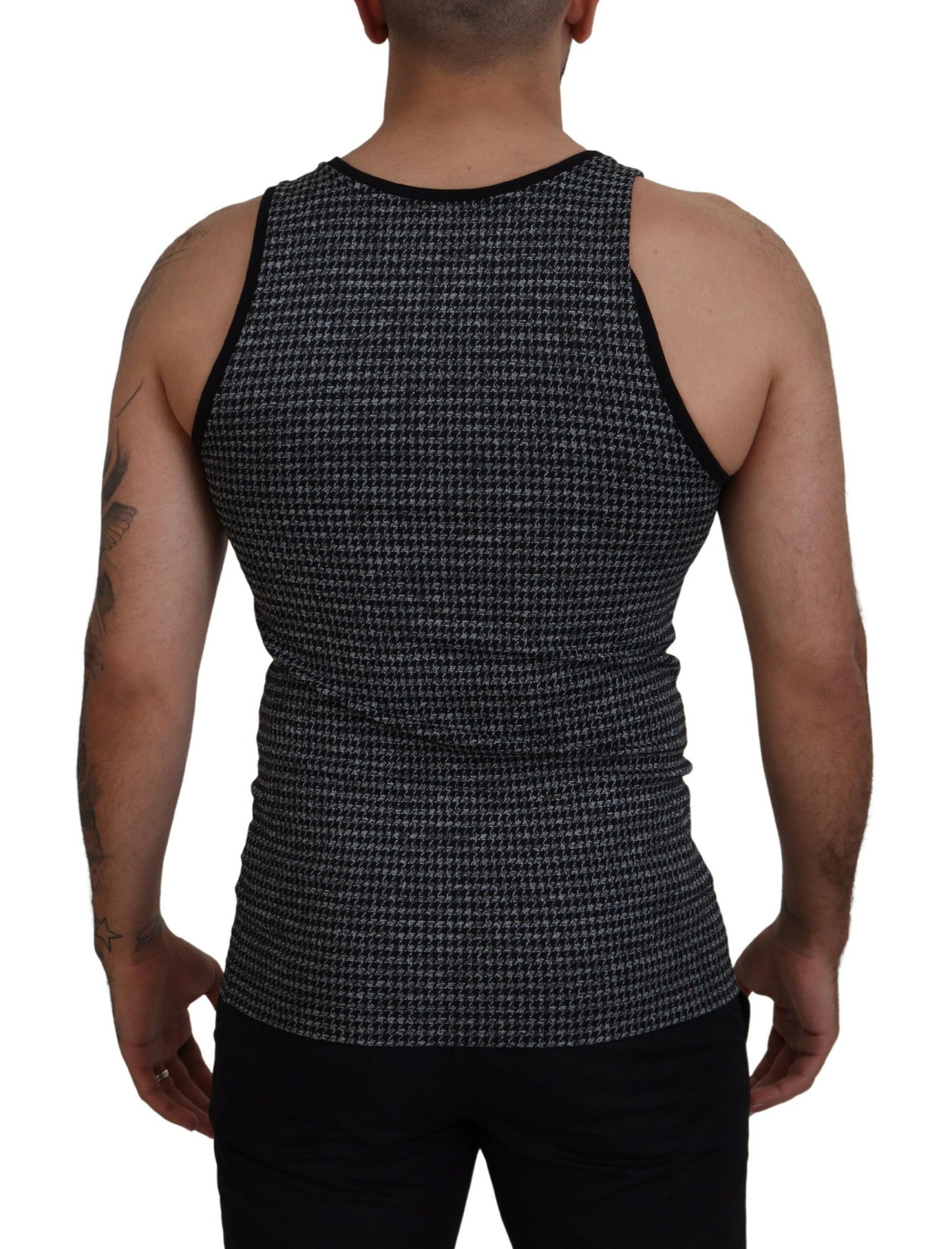 Schwarz kariertes ärmelloses Herren Casual T-Shirt