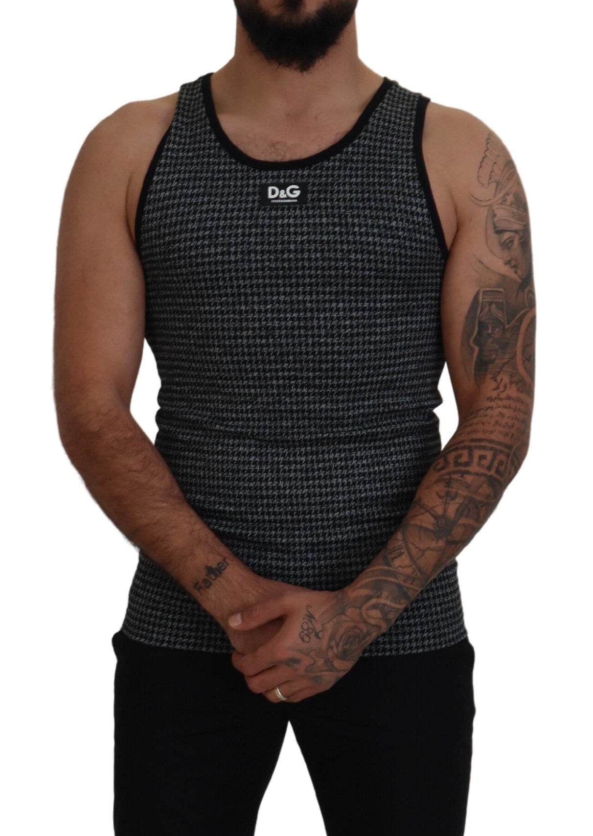Schwarz kariertes ärmelloses Herren Casual T-Shirt