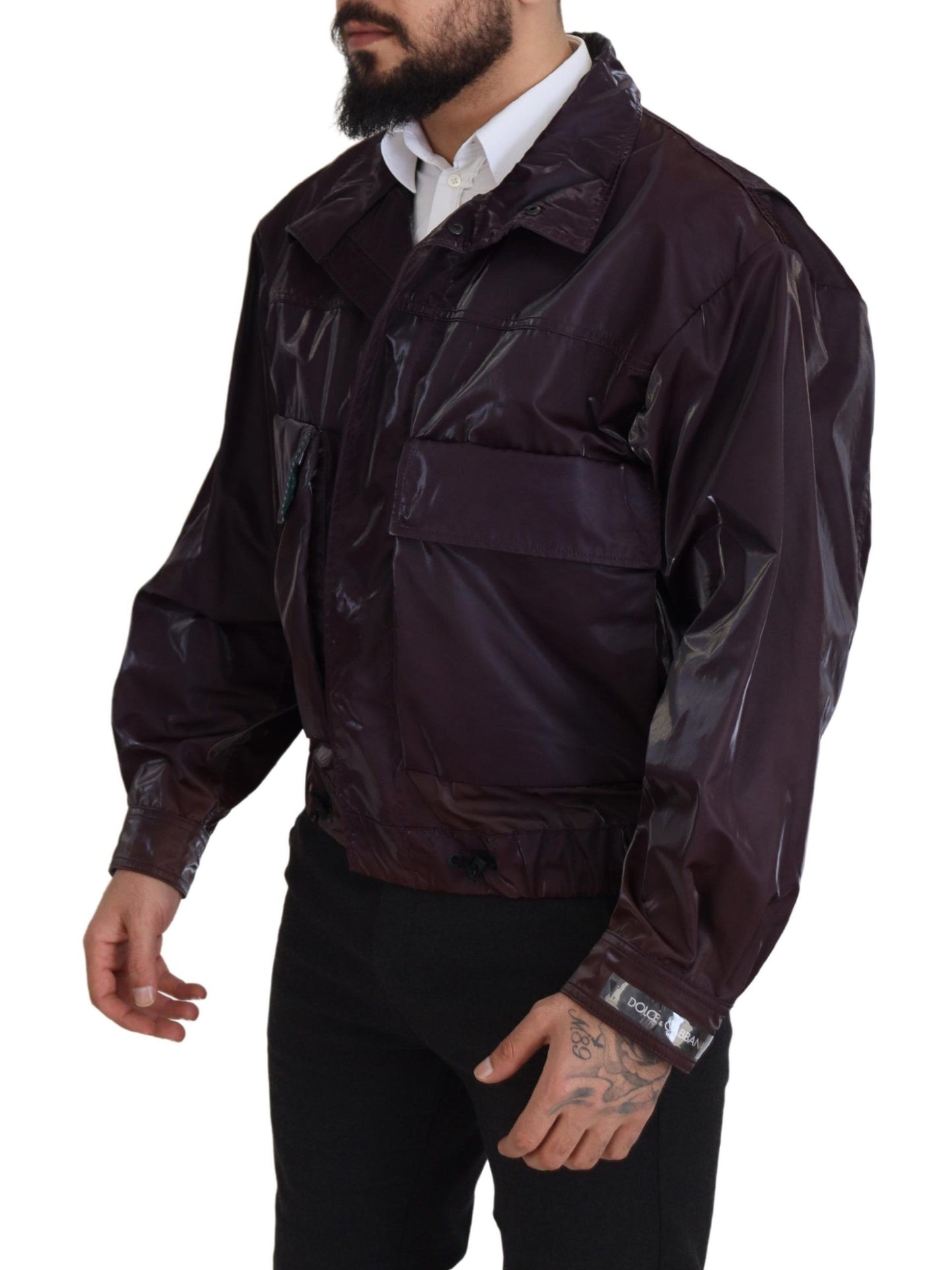 Lila Nylon Bikermantel Jacke mit Kragen