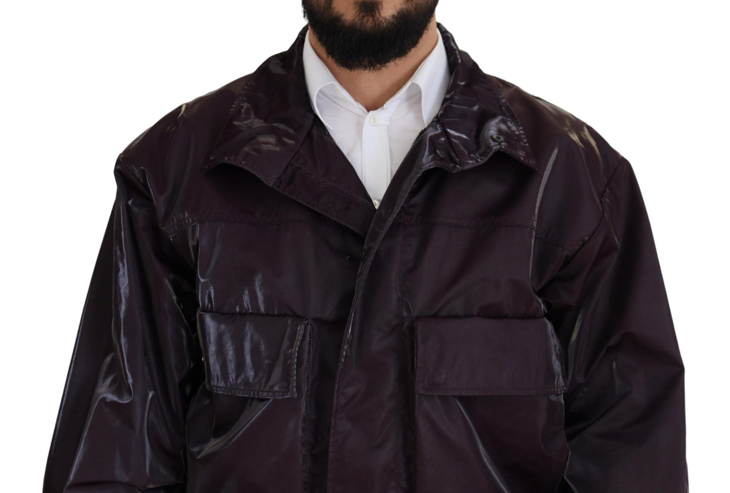 Lila Nylon Bikermantel Jacke mit Kragen