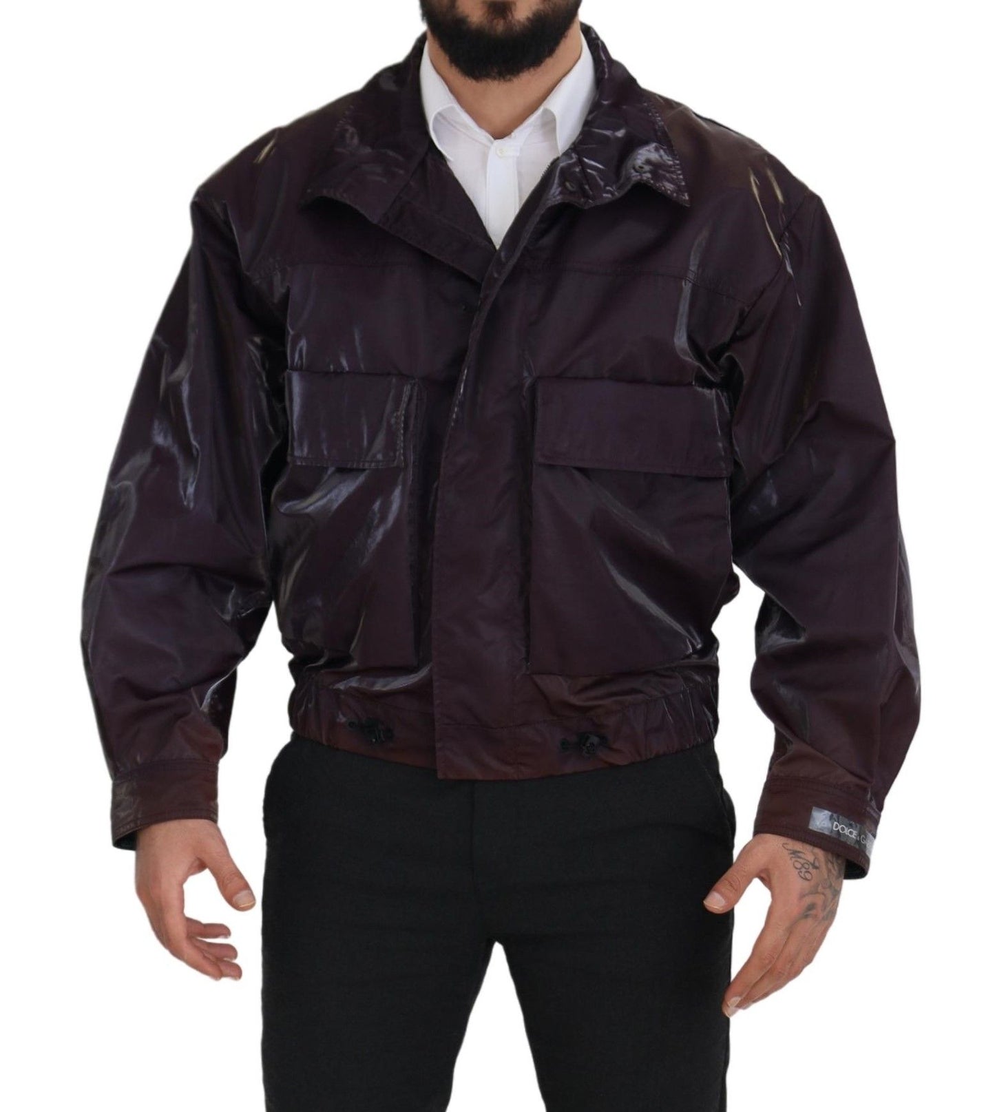Lila Nylon Bikermantel Jacke mit Kragen