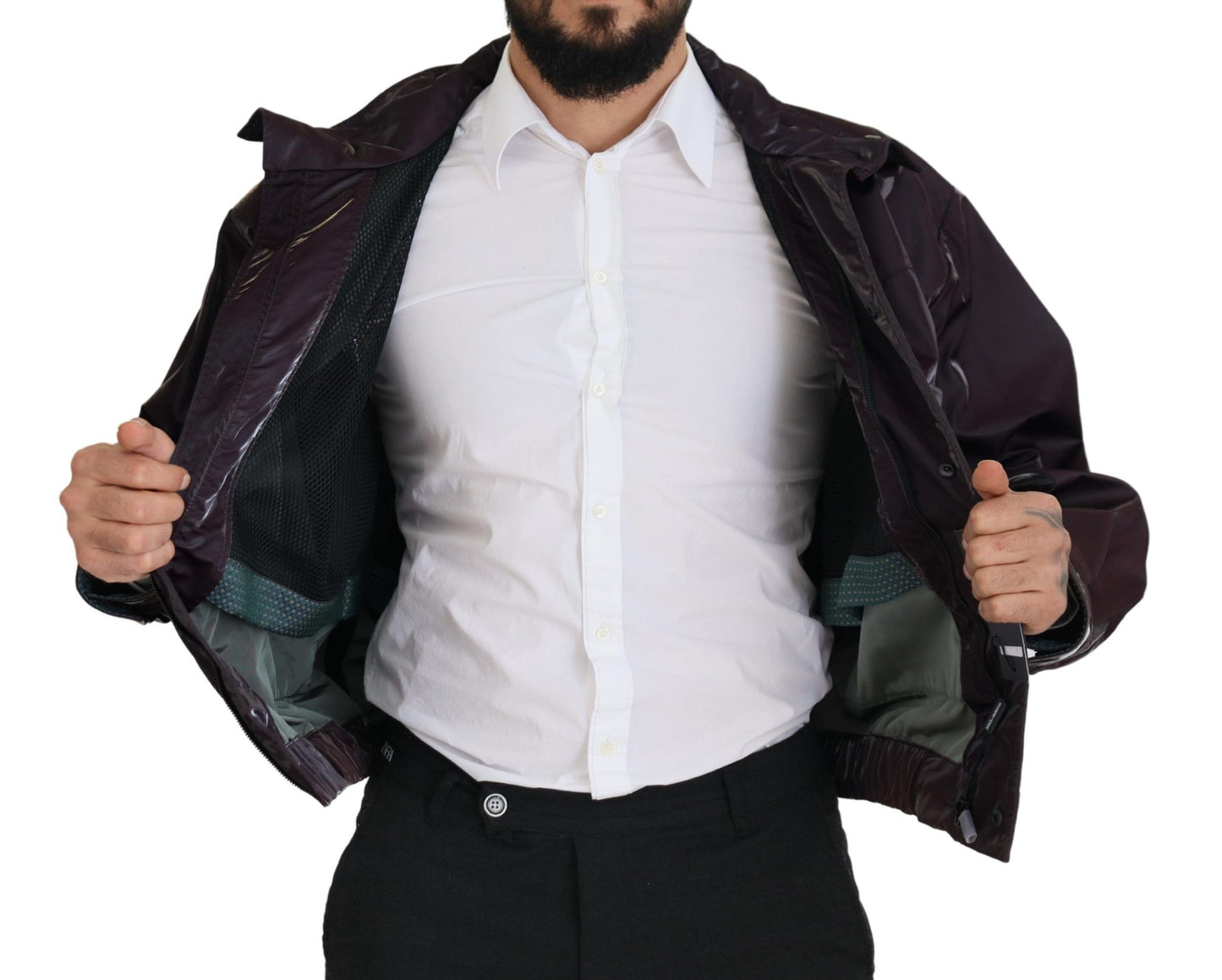 Lila Nylon Bikermantel Jacke mit Kragen