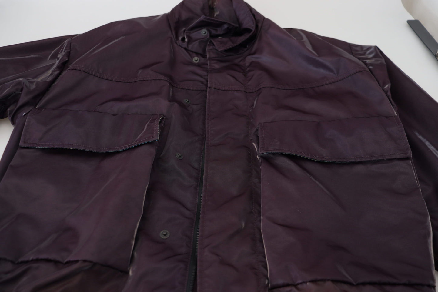 Lila Nylon Bikermantel Jacke mit Kragen