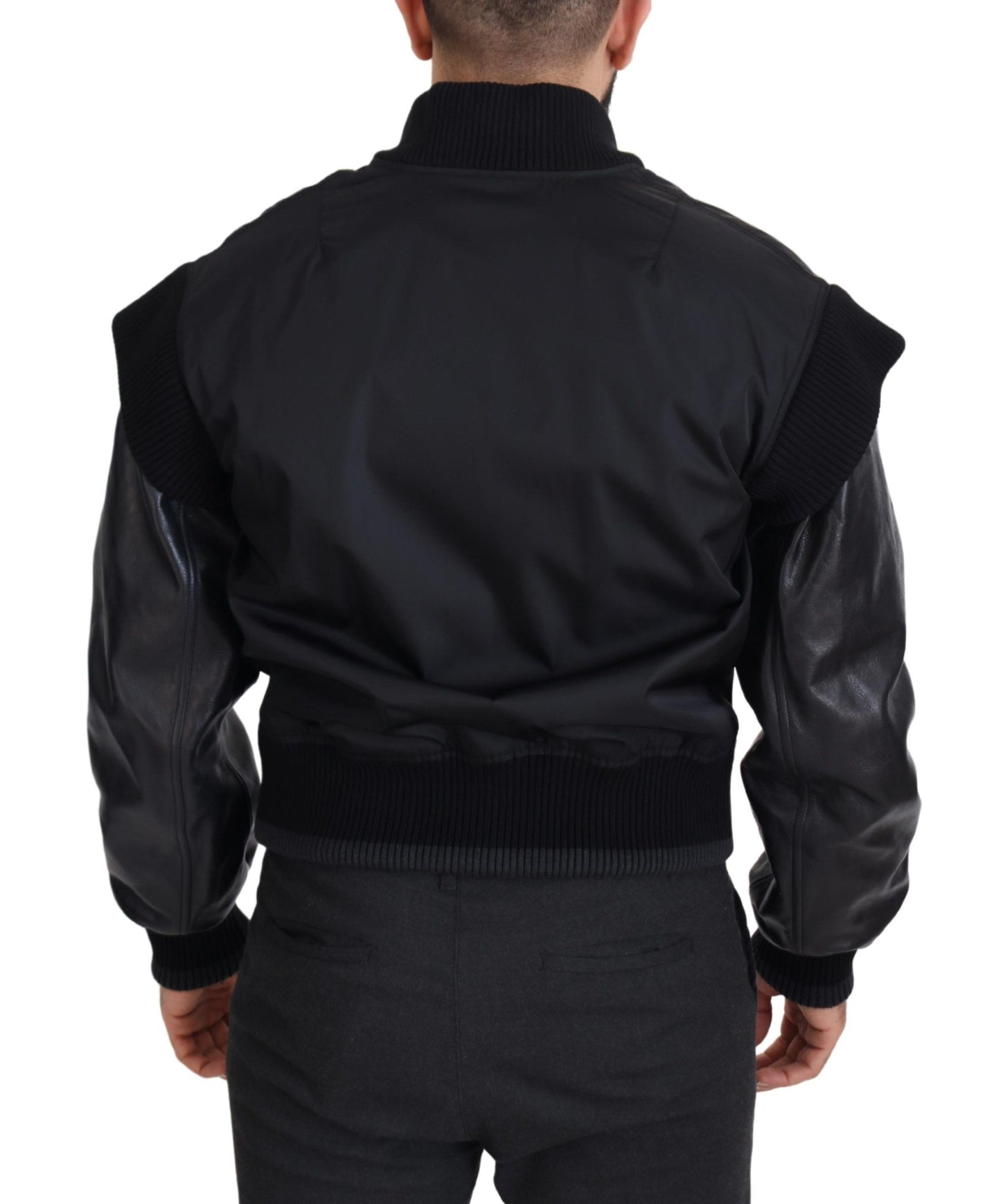 Schwarzes Nylon Kristalle Mantel Knöpfe Jacke