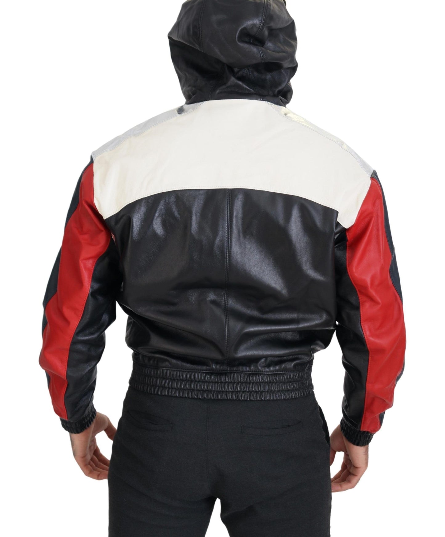 Schwarzer Leder Blousonmantel mit Kapuze Jacke