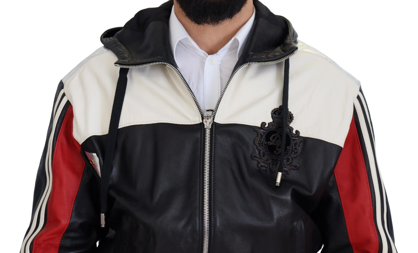 Schwarzer Leder Blousonmantel mit Kapuze Jacke