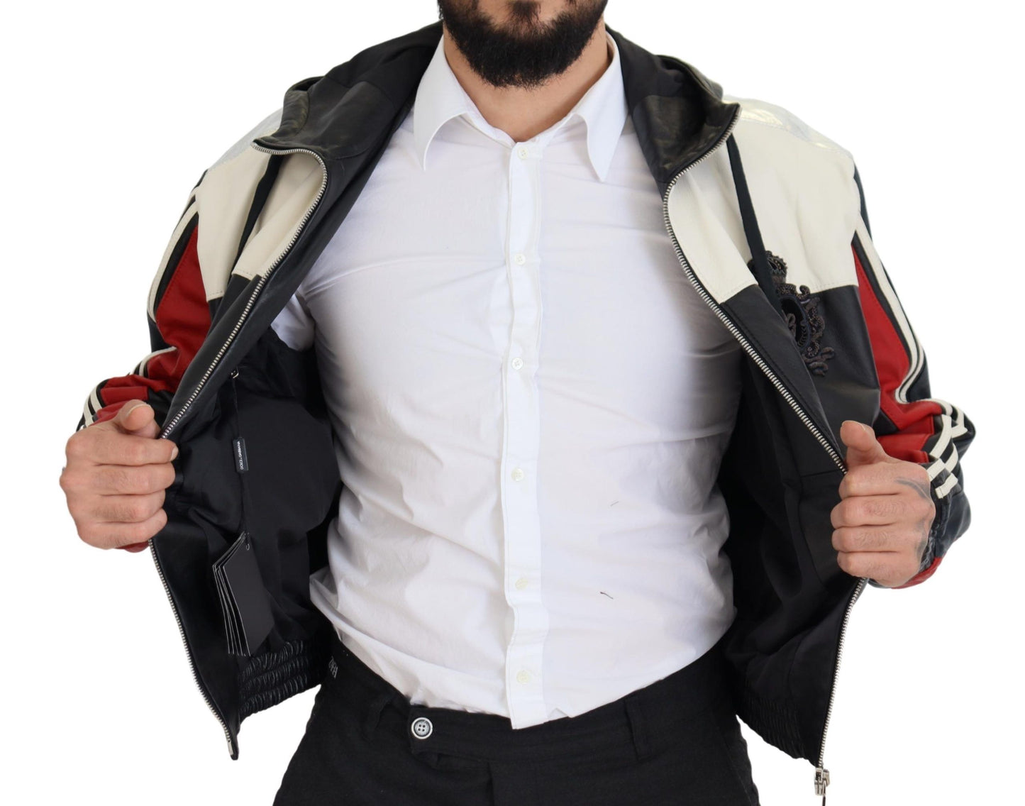 Schwarzer Leder Blousonmantel mit Kapuze Jacke