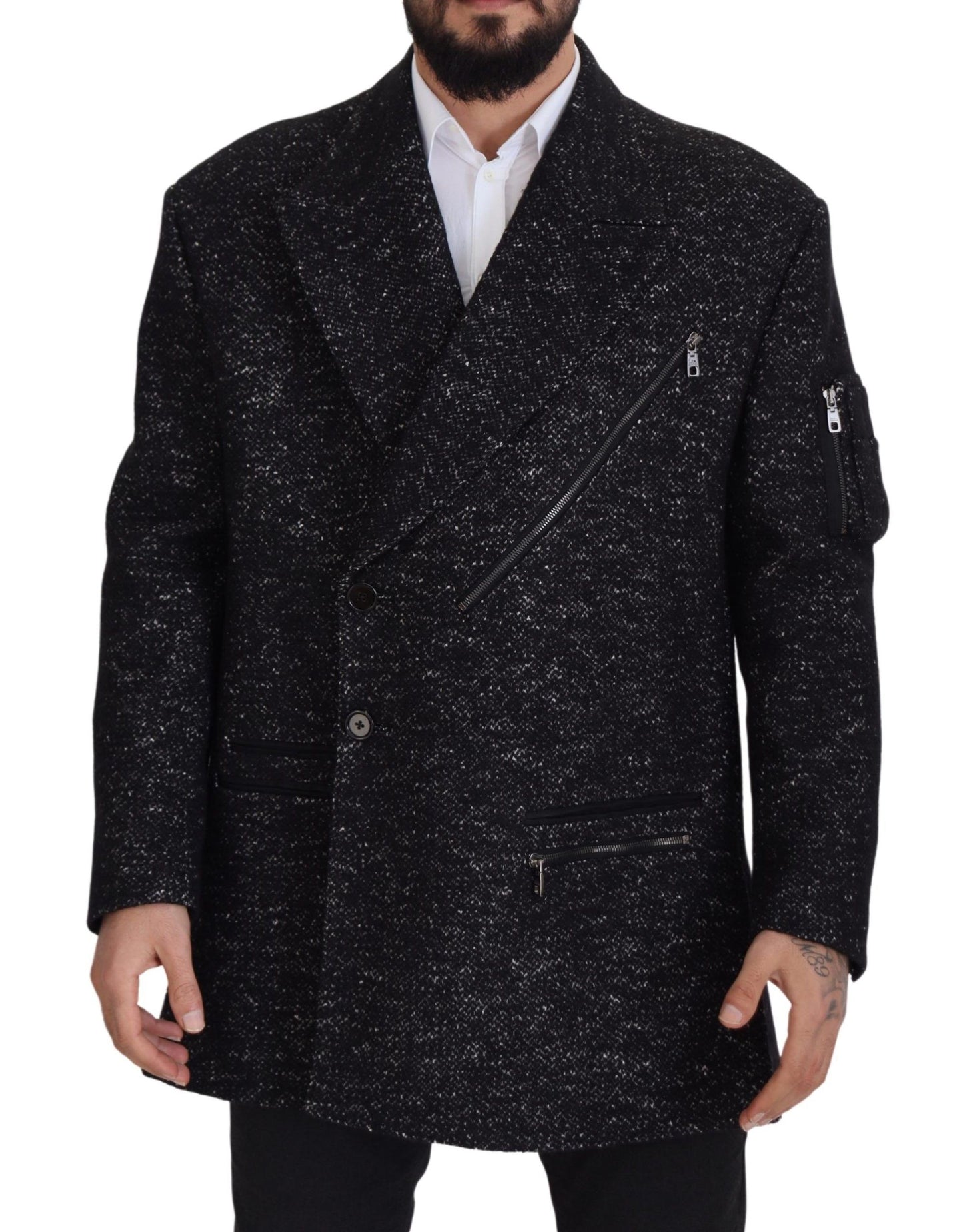 Schwarzer Wollmantel Zweireiher Herrenjacke