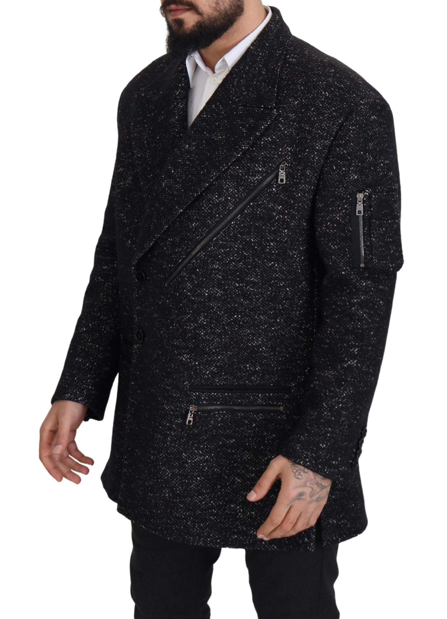 Schwarzer Wollmantel Zweireiher Herrenjacke