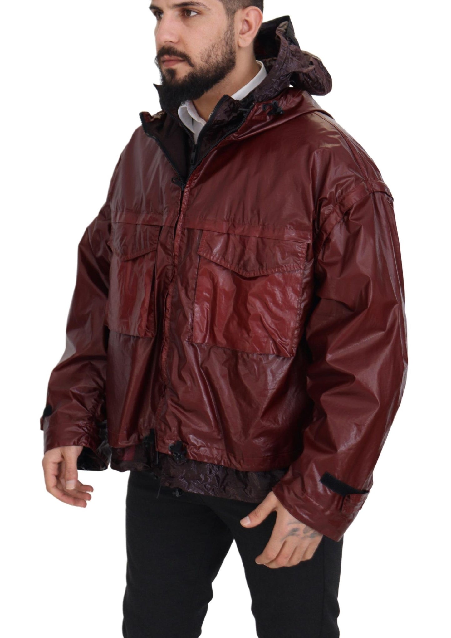 Bordeauxfarbene Baumwolljacke mit Kapuze und Reißverschluss