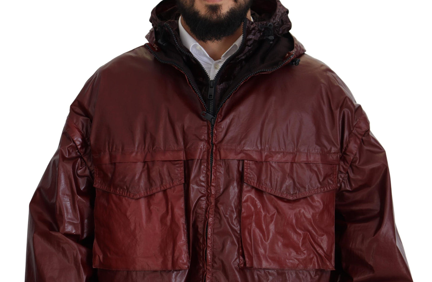 Bordeauxfarbene Baumwolljacke mit Kapuze und Reißverschluss