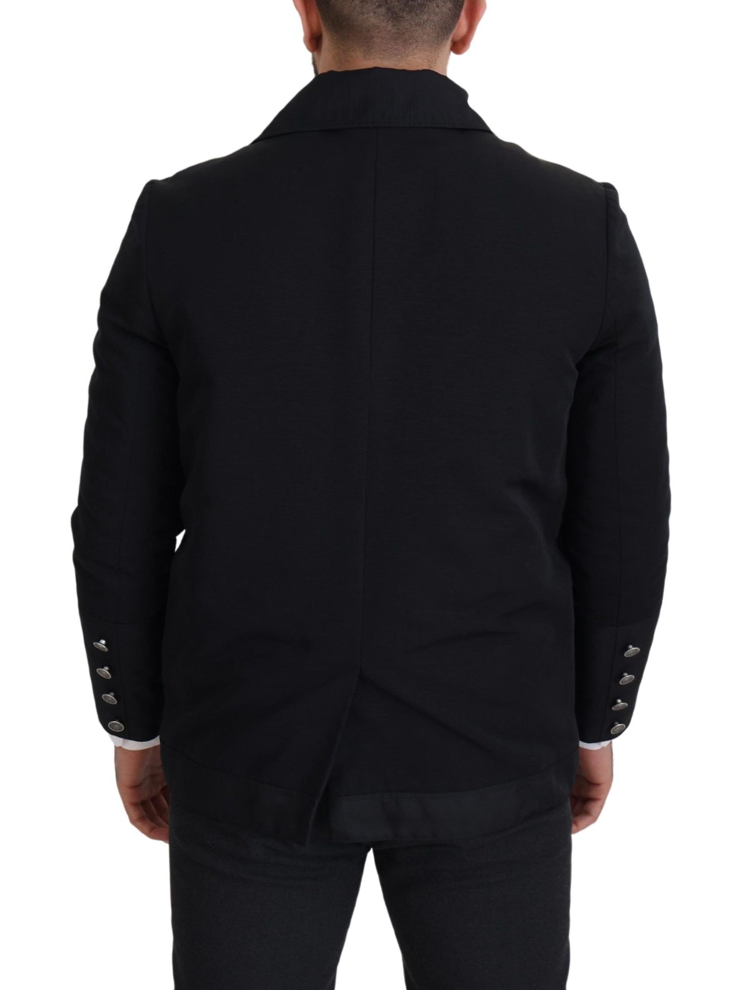 Schwarze Jacke mit durchgehendem Reißverschluss und Kragen aus Wolle