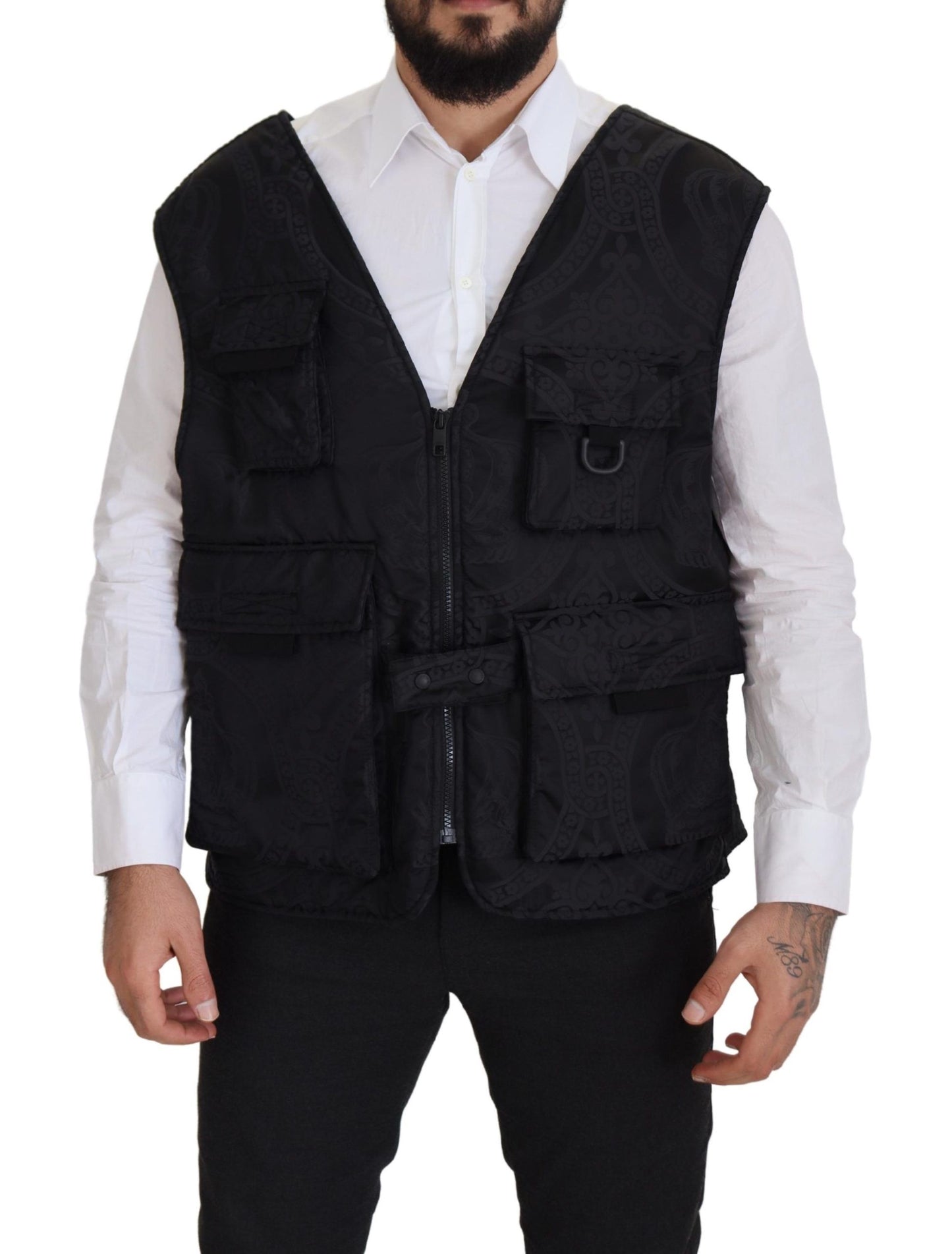 Schwarze ärmellose Jacke aus Nylon mit Reißverschluss