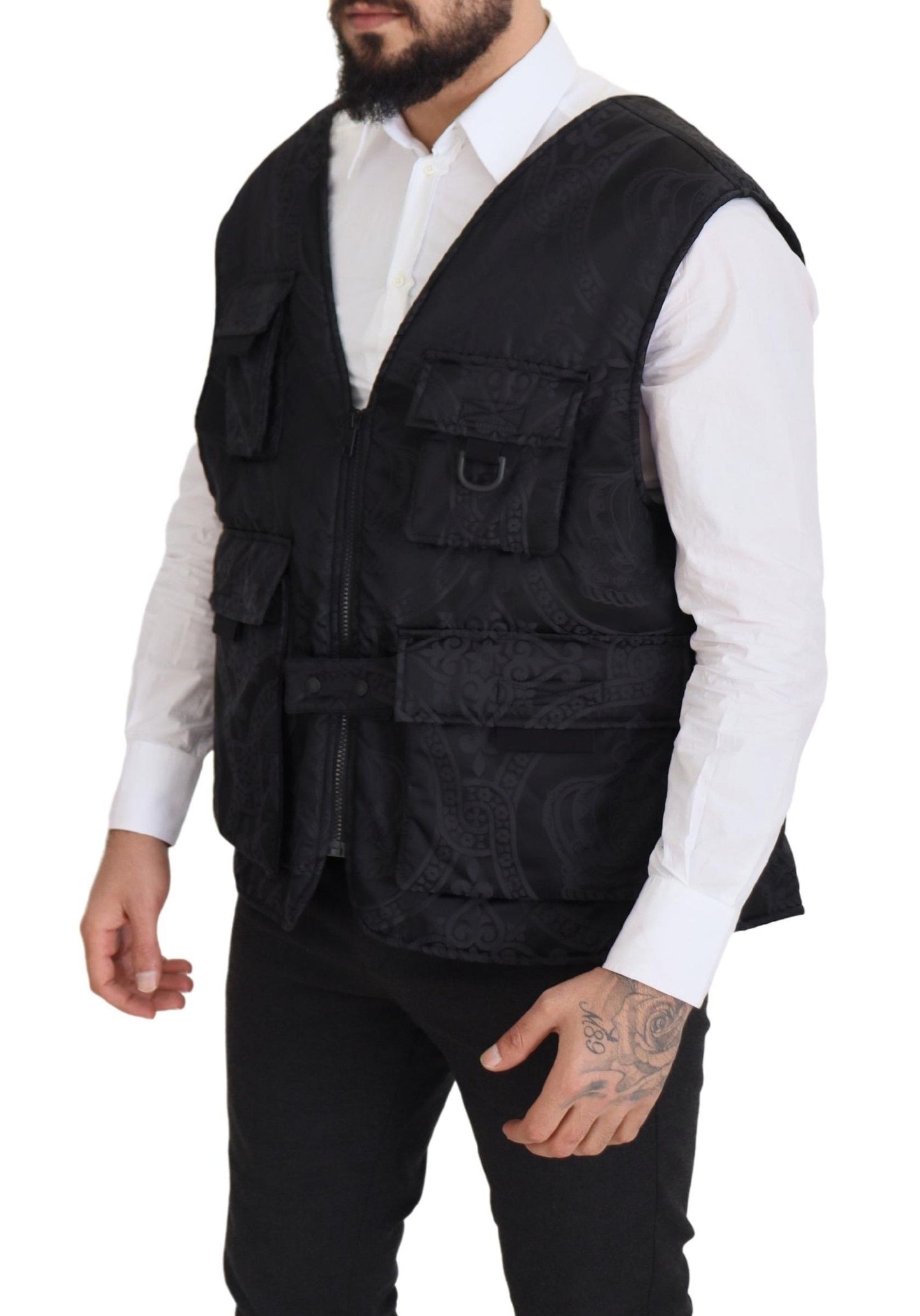 Schwarze ärmellose Jacke aus Nylon mit Reißverschluss