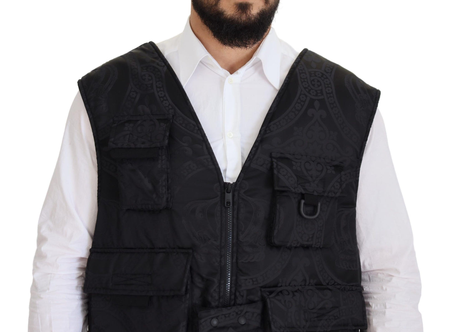 Schwarze ärmellose Jacke aus Nylon mit Reißverschluss