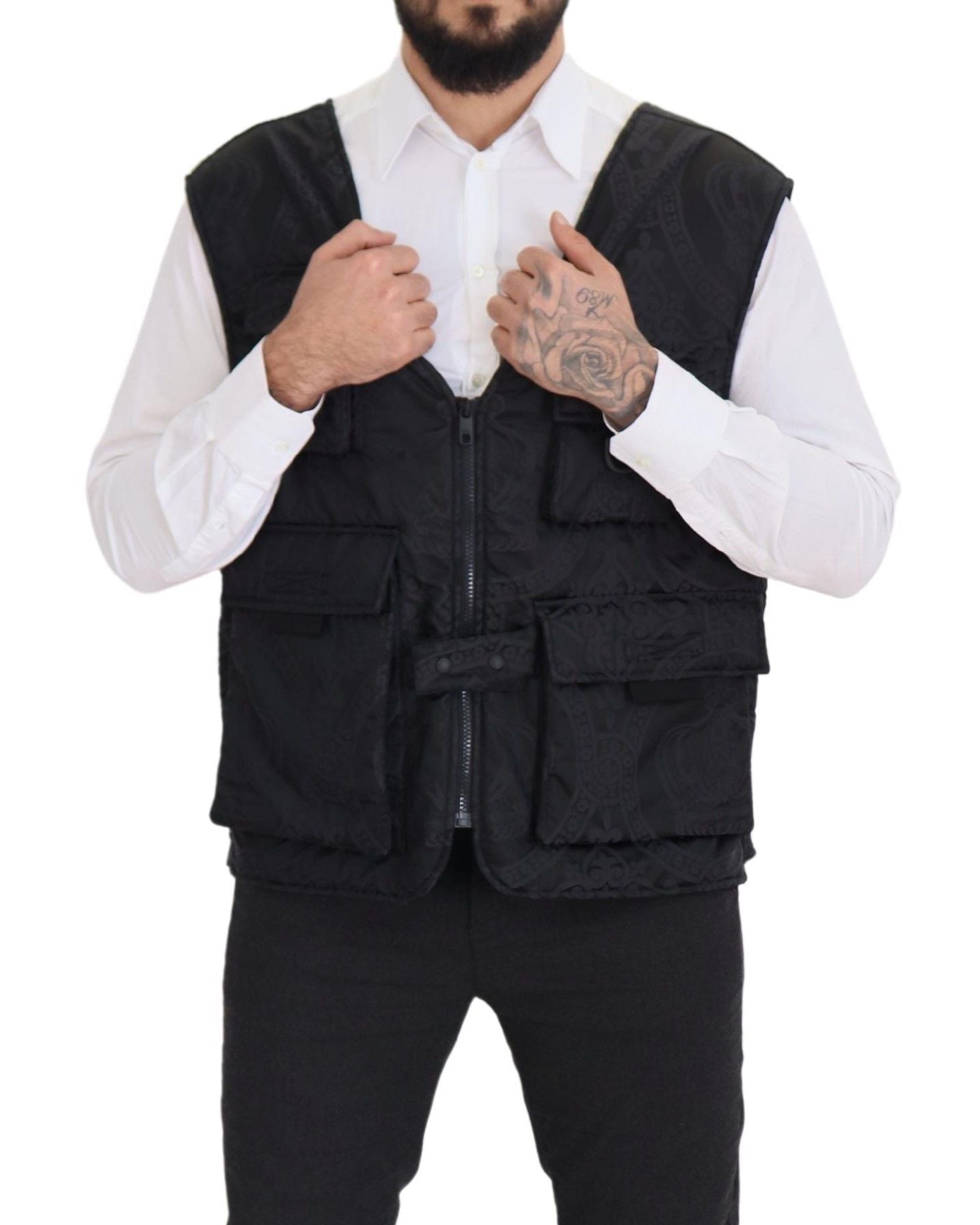 Schwarze ärmellose Jacke aus Nylon mit Reißverschluss