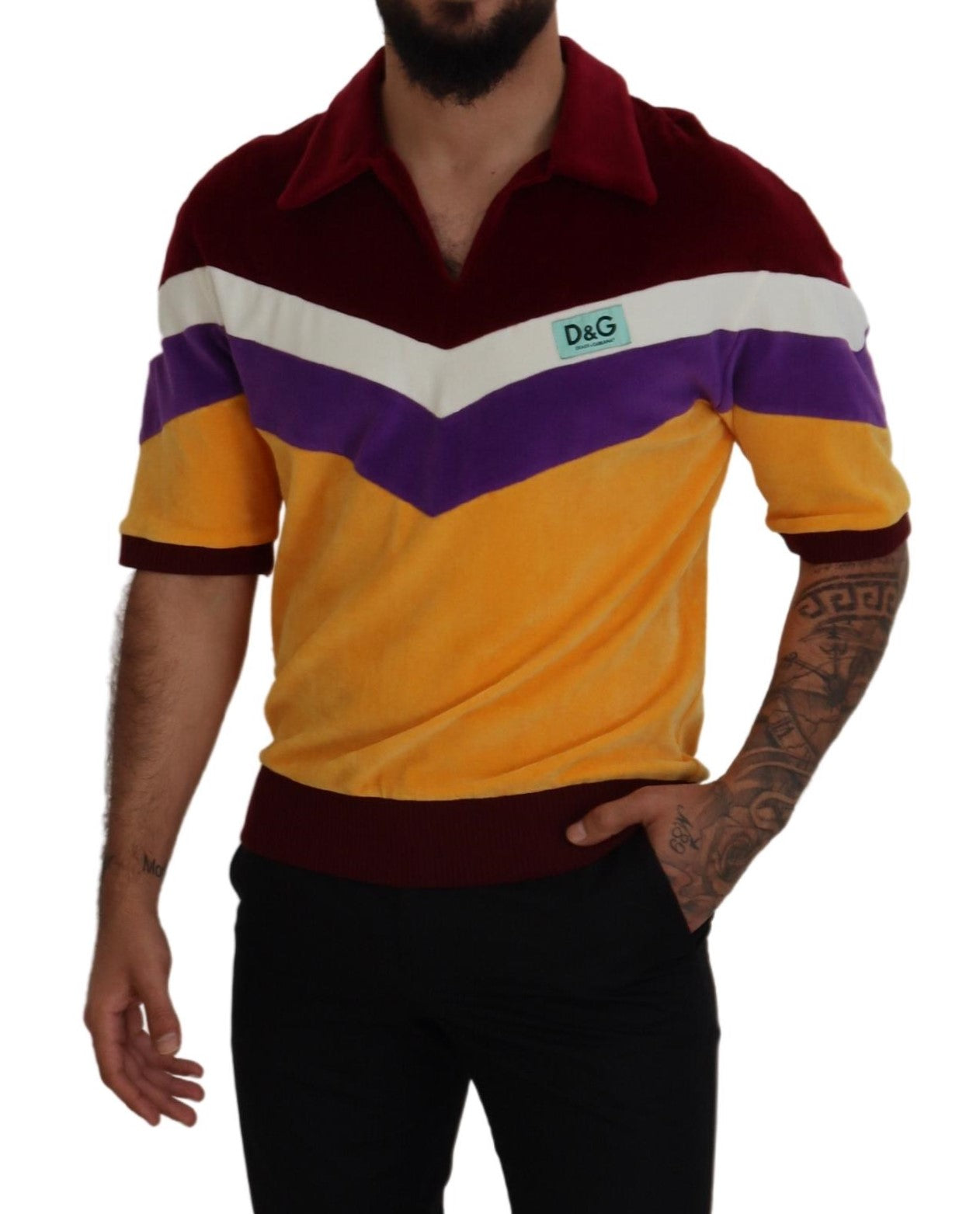 Multicolor Baumwoll-T-Shirt mit Kragen für Männer