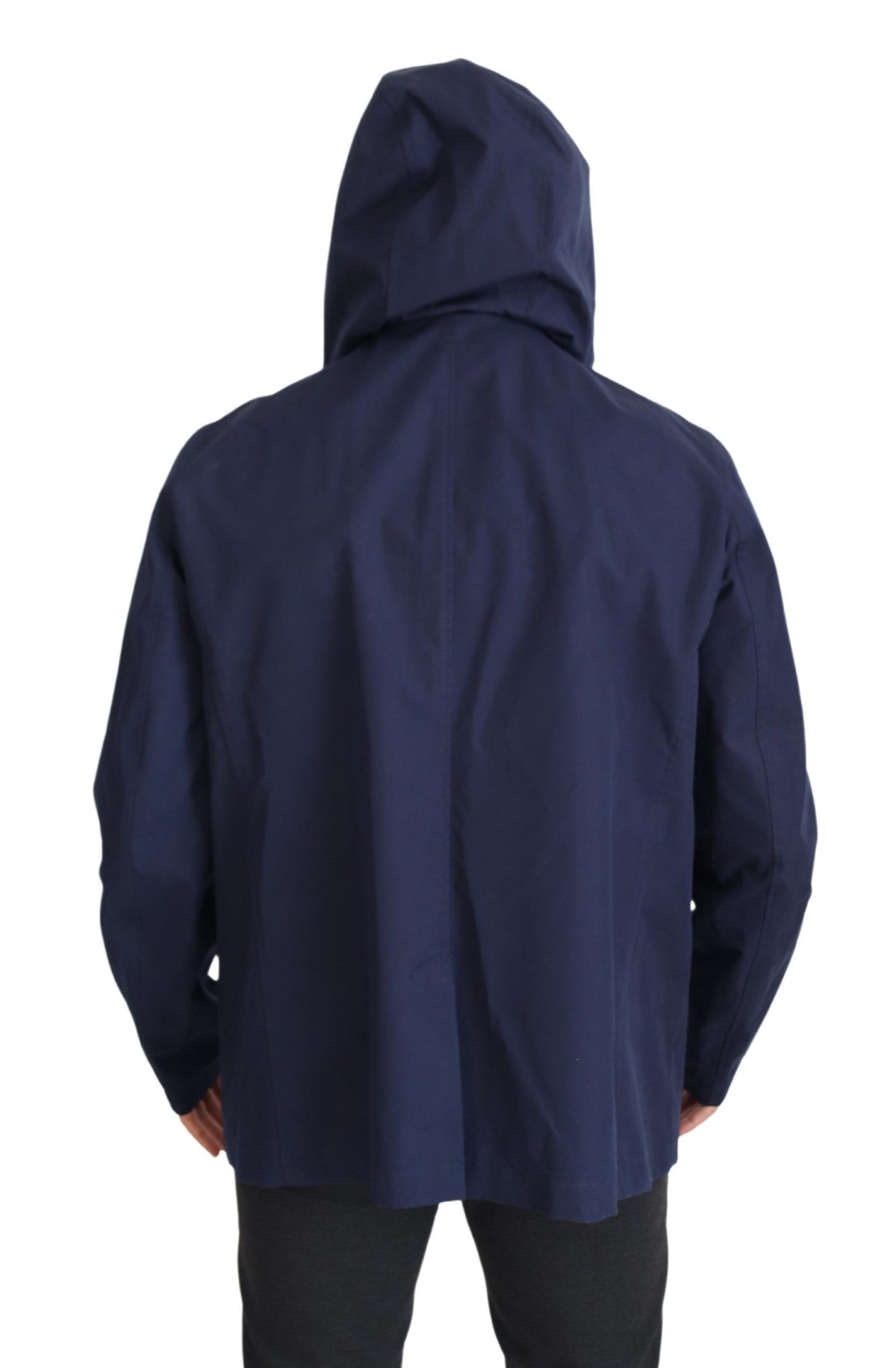 Blauer doppelreihiger Mantel mit Kapuze Jacke