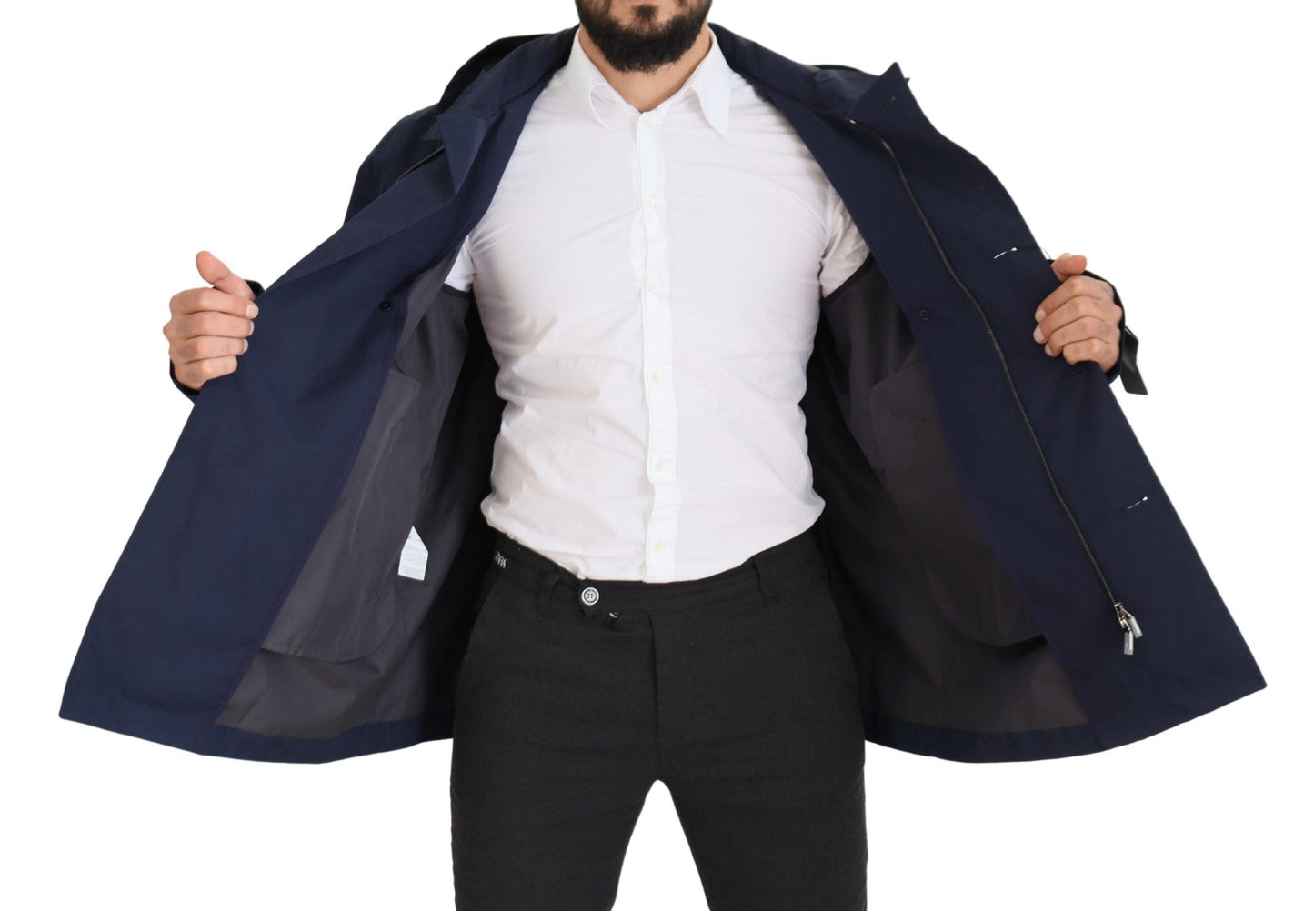 Blauer doppelreihiger Mantel mit Kapuze Jacke