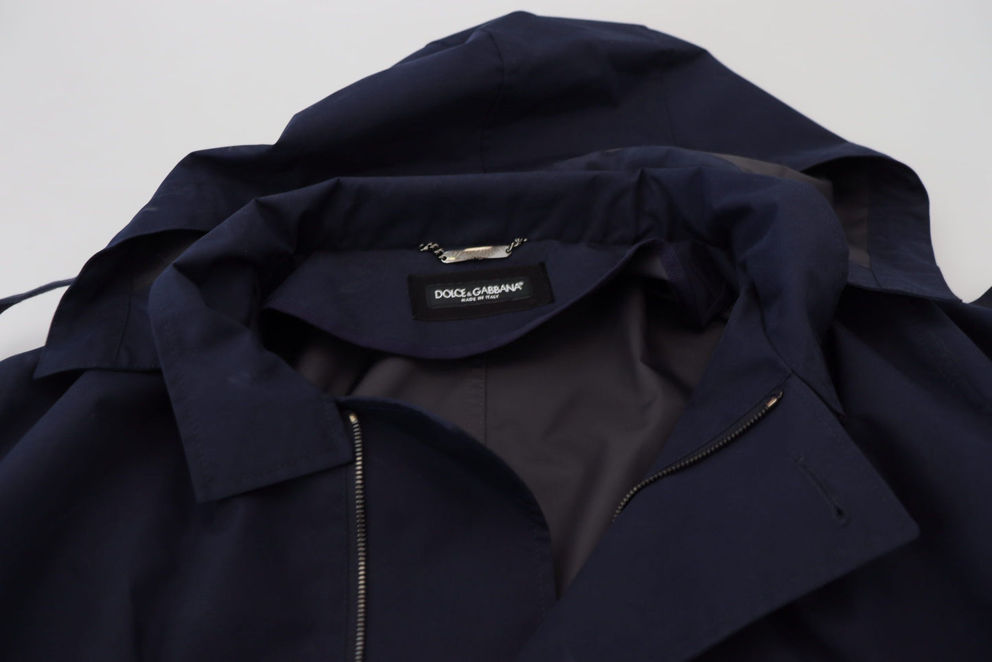 Blauer doppelreihiger Mantel mit Kapuze Jacke