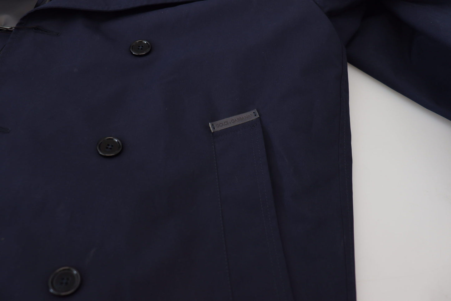 Blauer doppelreihiger Mantel mit Kapuze Jacke