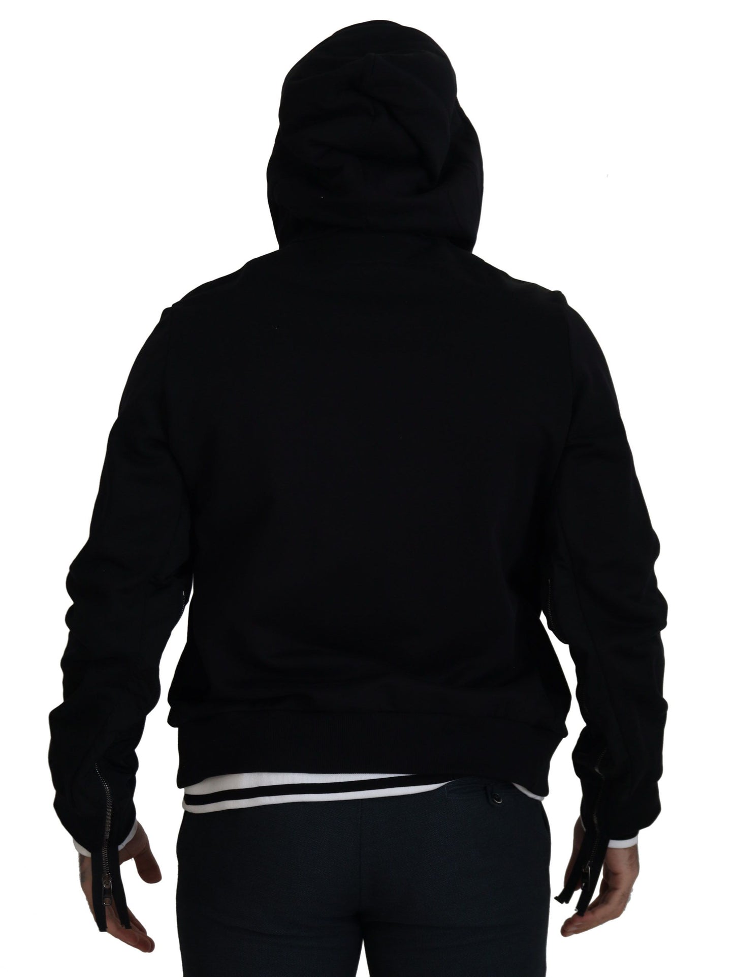Schwarze Polyester Jacke mit Kapuze und durchgehendem Reißverschluss