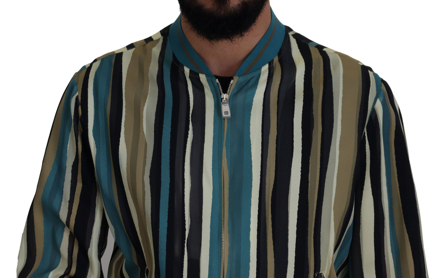 Multicolor Viskose-Streifen Jacke mit durchgehendem Reißverschluss