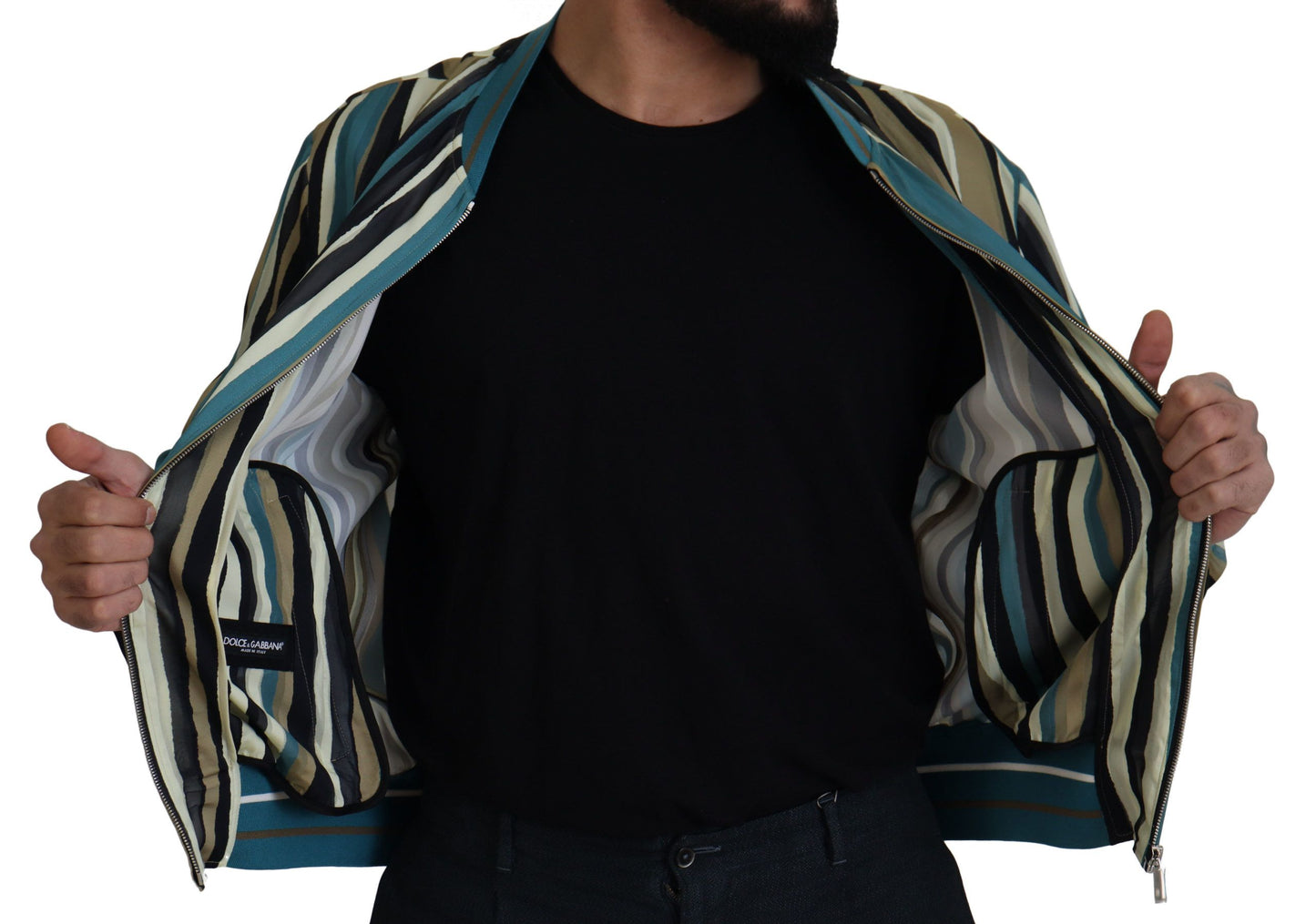Multicolor Viskose-Streifen Jacke mit durchgehendem Reißverschluss