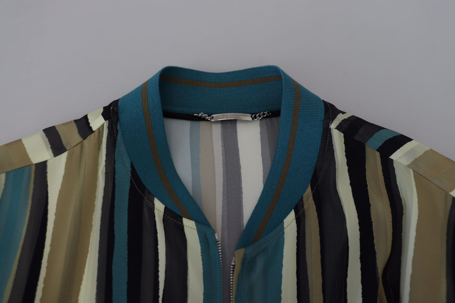Multicolor Viskose-Streifen Jacke mit durchgehendem Reißverschluss