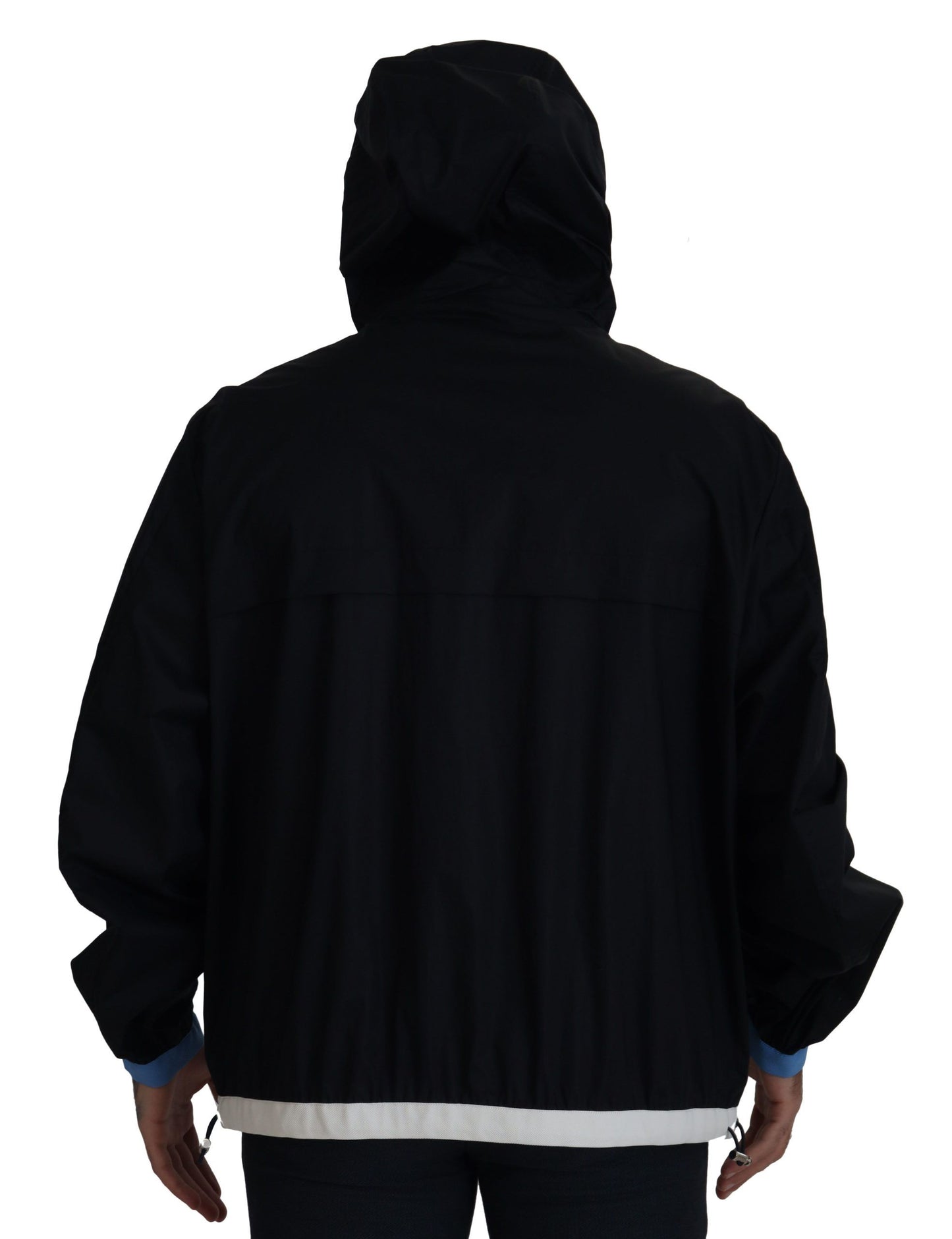 Schwarze Baumwolljacke mit Kapuze und durchgehendem Reißverschluss für Männer