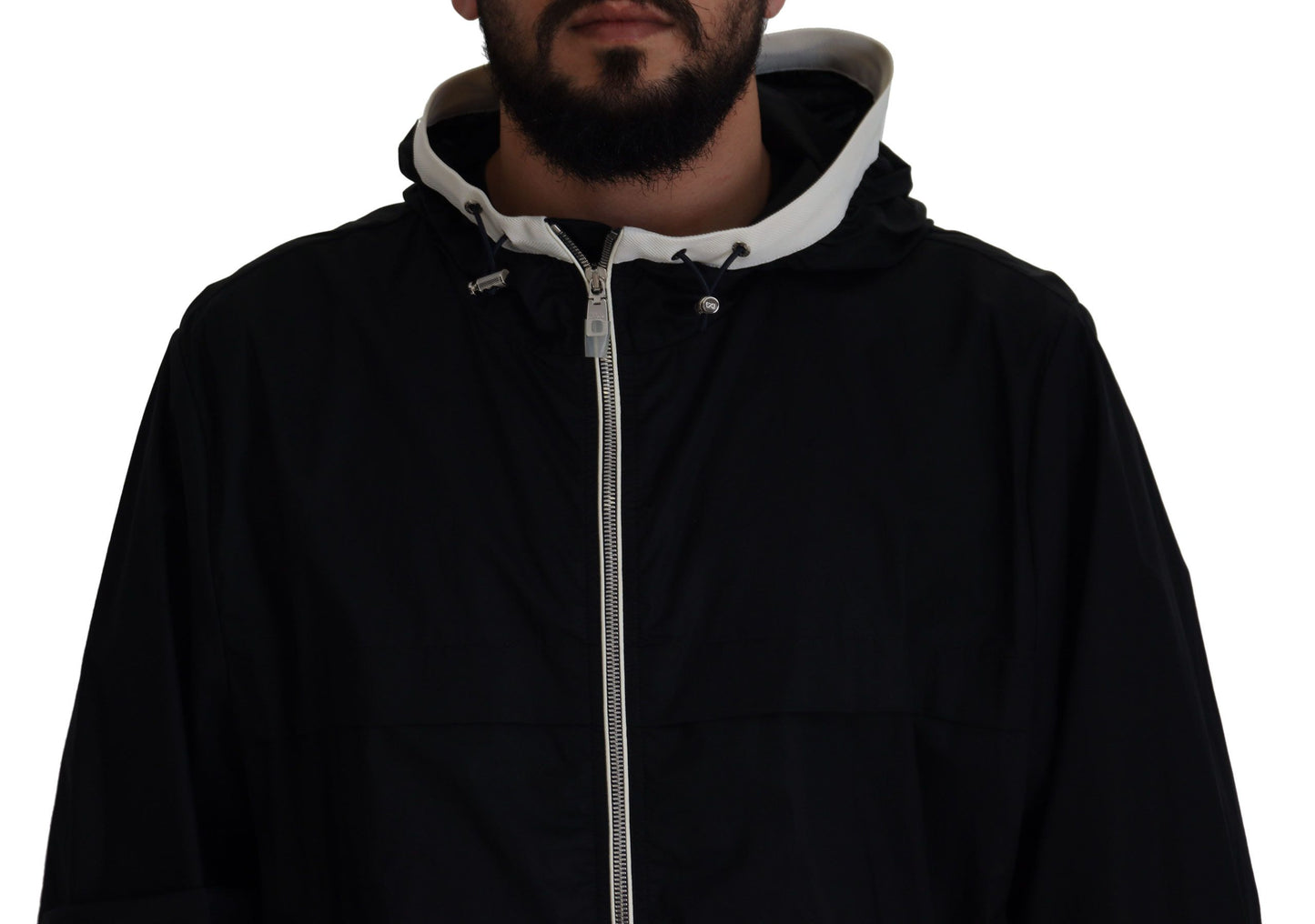 Schwarze Baumwolljacke mit Kapuze und durchgehendem Reißverschluss für Männer