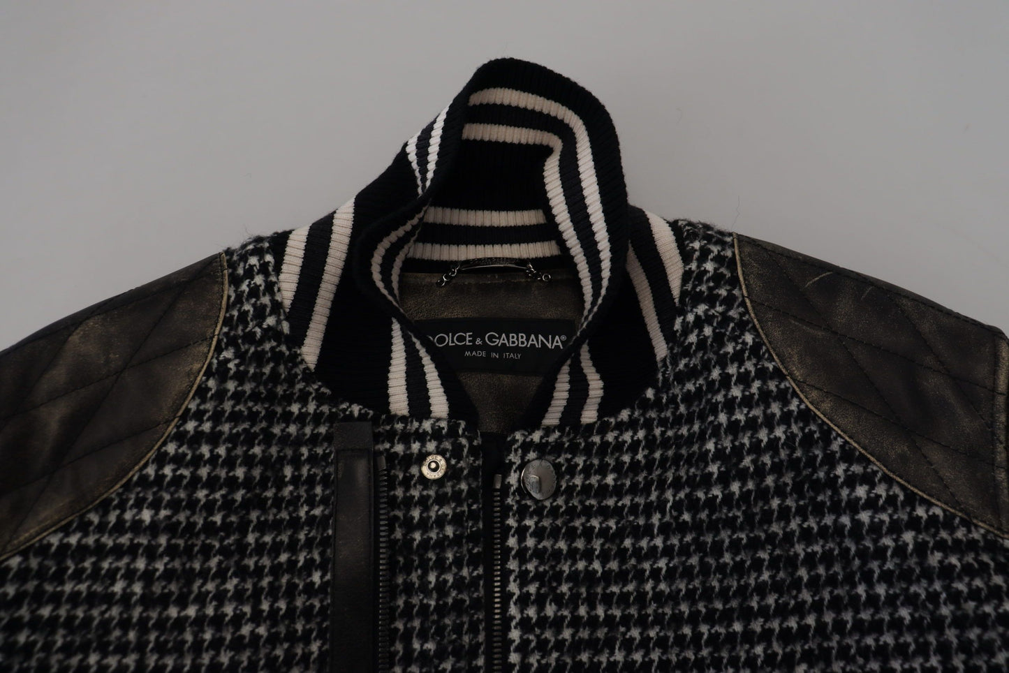 Schwarze Bomberjacke aus Polyester mit Hahnentrittmuster