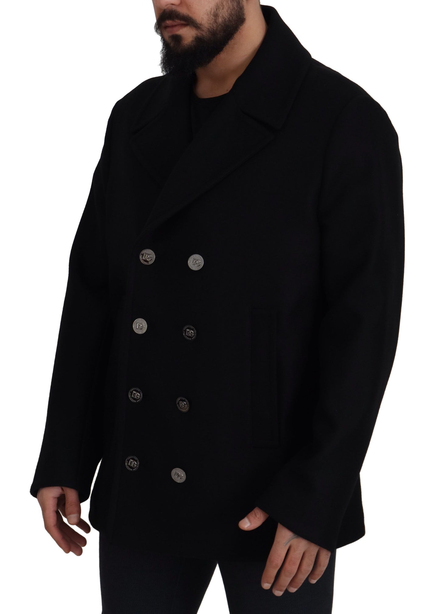 Schwarzer Trenchcoat aus Wolle Jacke
