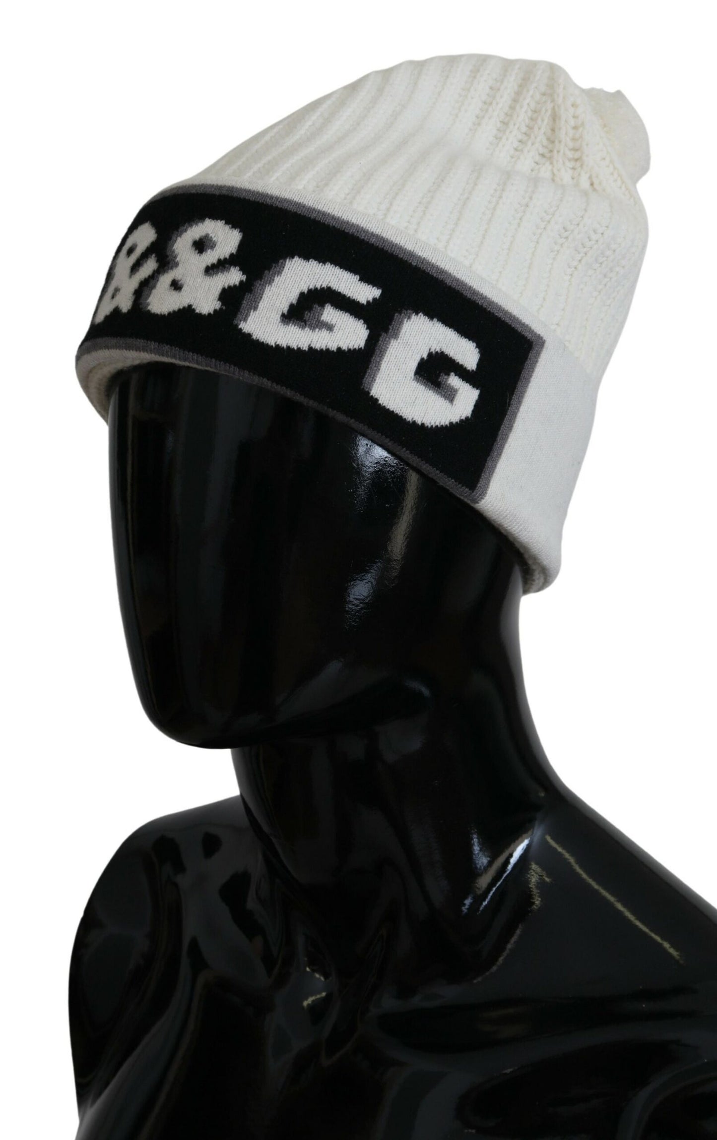 Weiße Kaschmir Strick Logo Beanie Männer Mütze