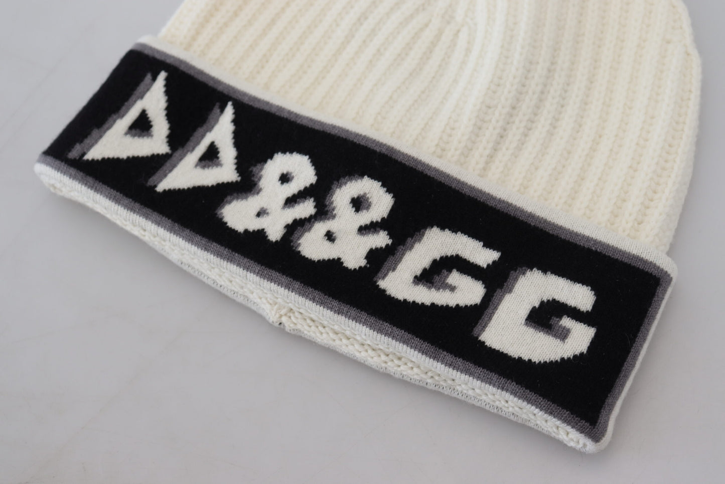 Weiße Kaschmir Strick Logo Beanie Männer Mütze