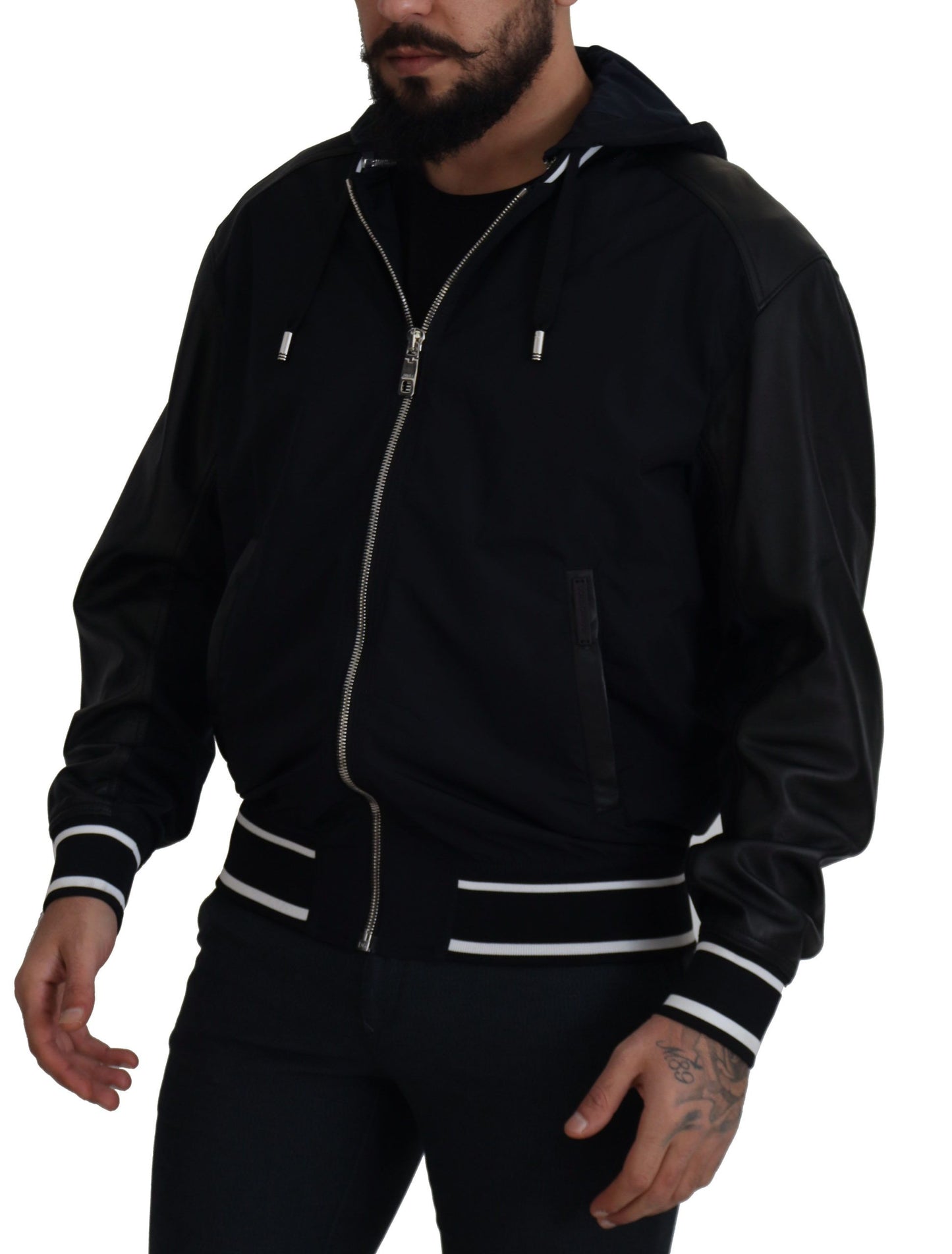 Schwarzer Polyester Blousonmantel mit Kapuze Jacke