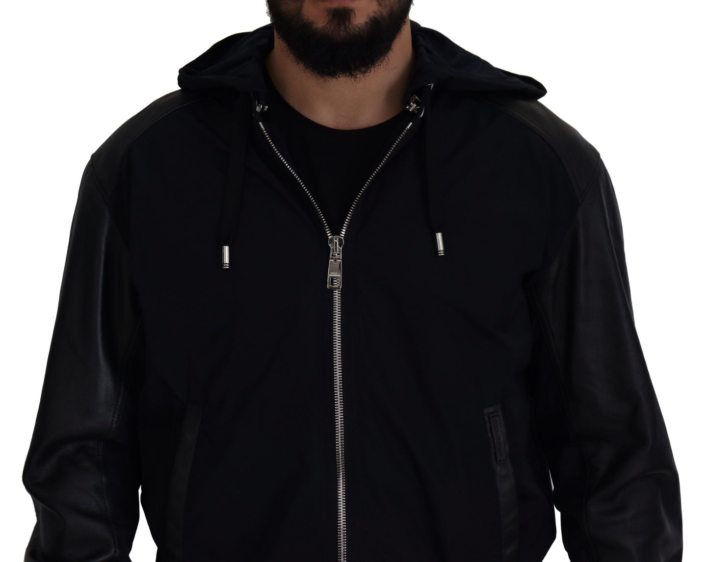 Schwarzer Polyester Blousonmantel mit Kapuze Jacke