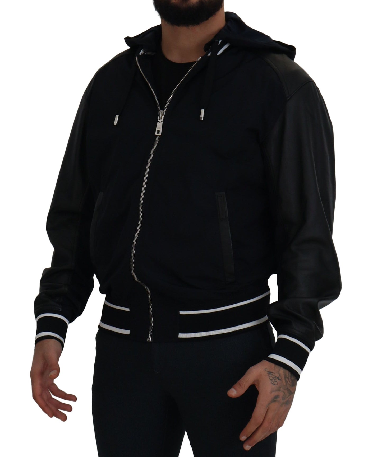Schwarzer Polyester Blousonmantel mit Kapuze Jacke