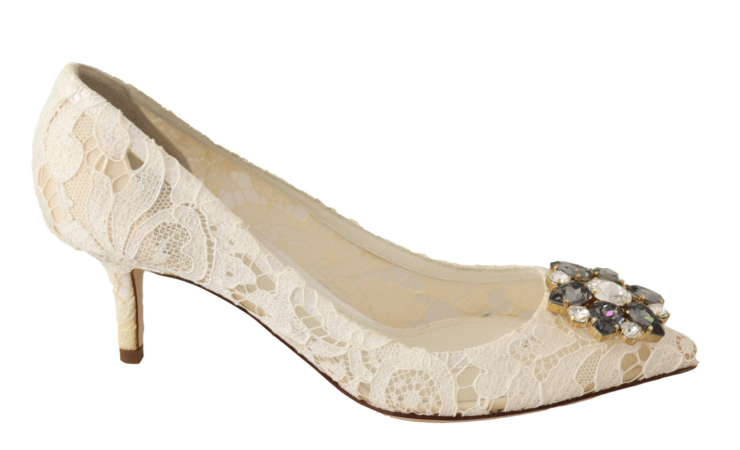 Weiß Taormina Spitze Kristall Heels Pumps Schuhe
